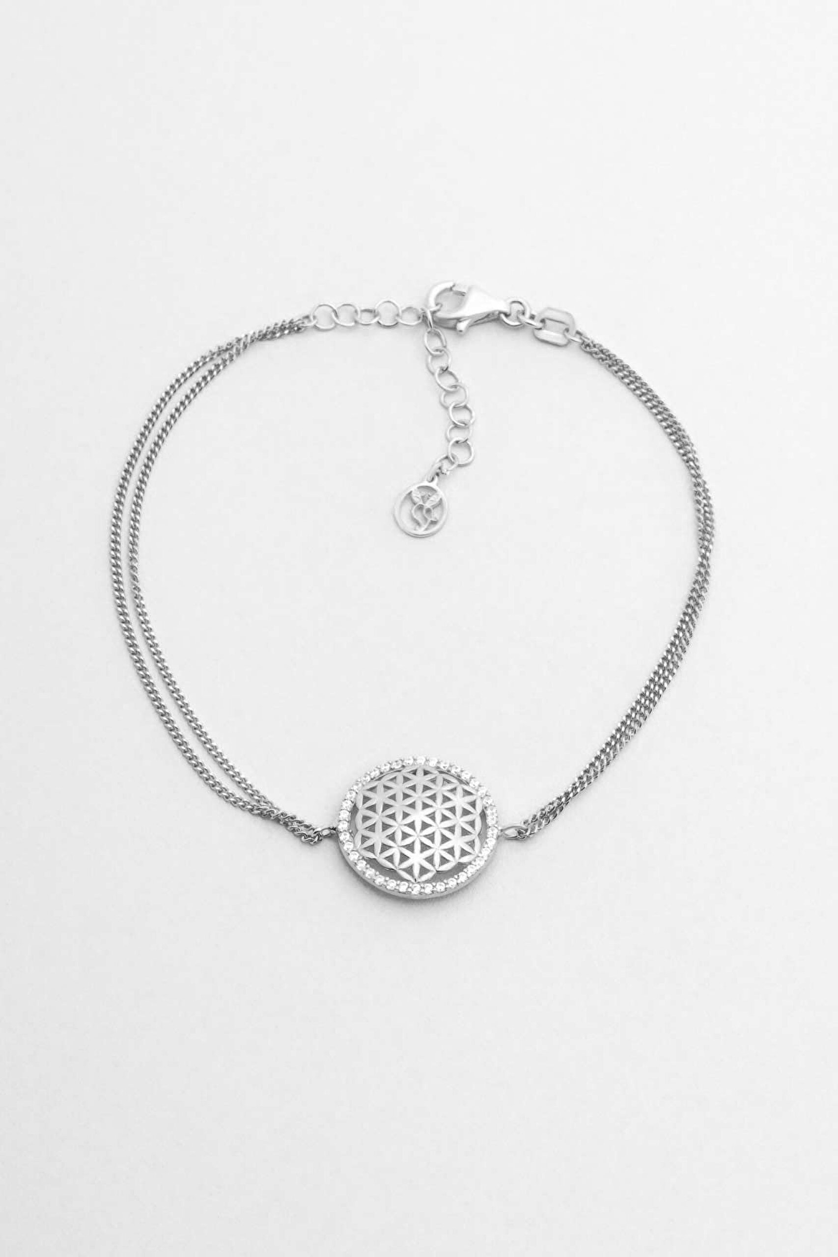 ⁠ Yaşam Çiçeği 18 Ayar Beyaz Altın Kaplama 20 Cm Gümüş Bileklik_0}