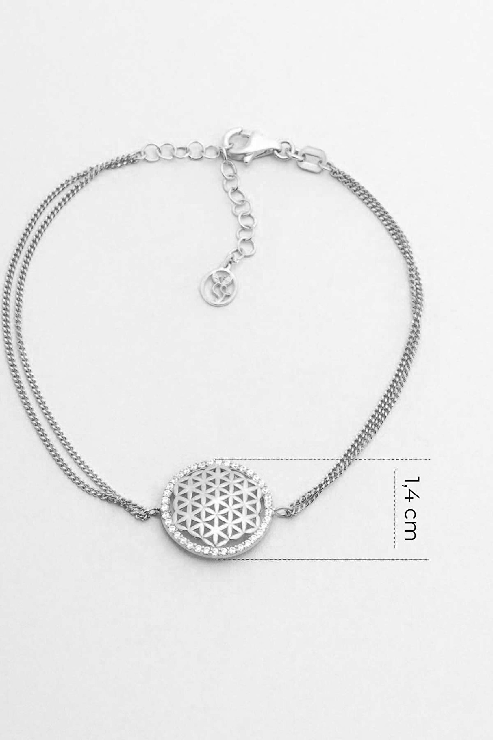 ⁠ Yaşam Çiçeği 18 Ayar Beyaz Altın Kaplama 20 Cm Gümüş Bileklik_1}