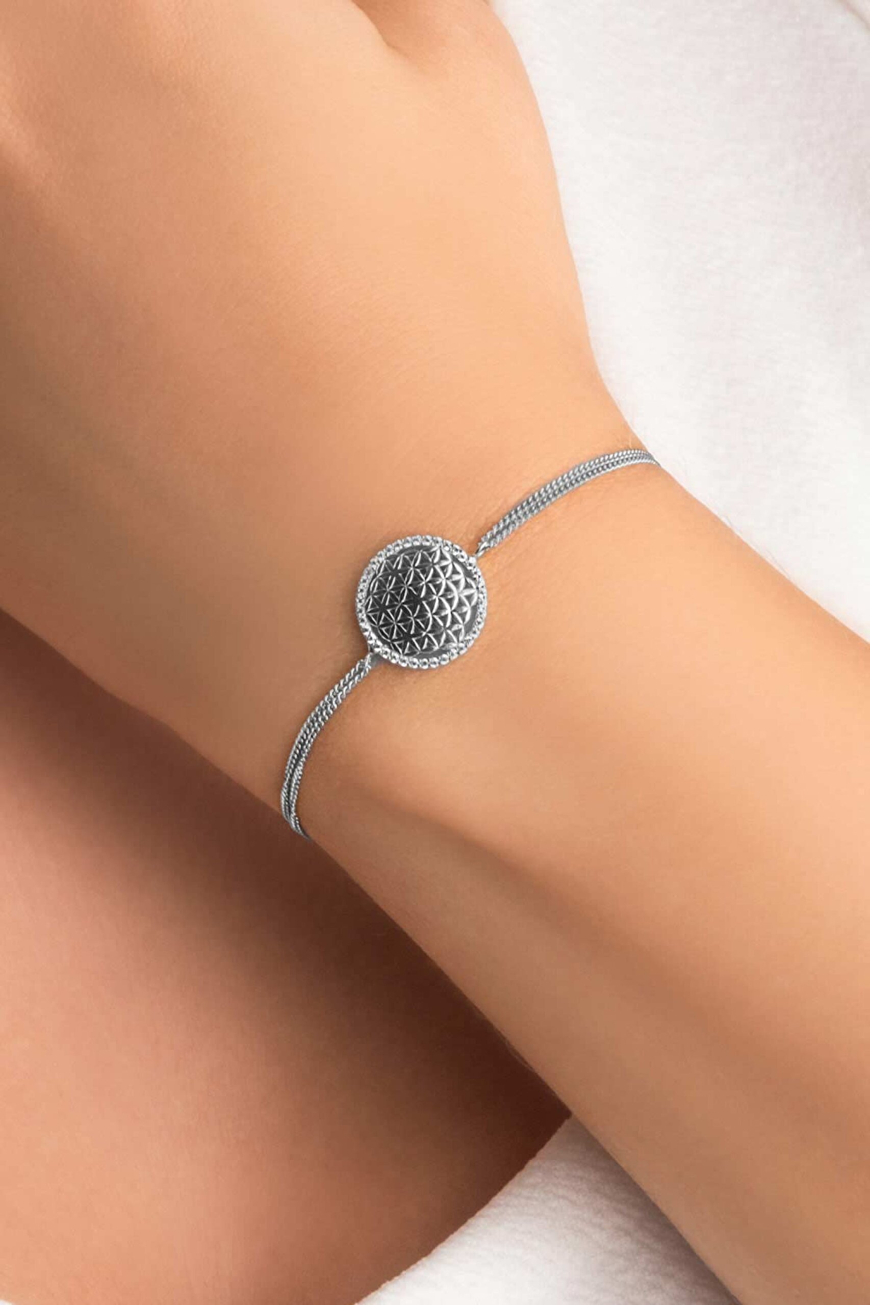 ⁠ Yaşam Çiçeği 18 Ayar Beyaz Altın Kaplama 20 Cm Gümüş Bileklik_4}