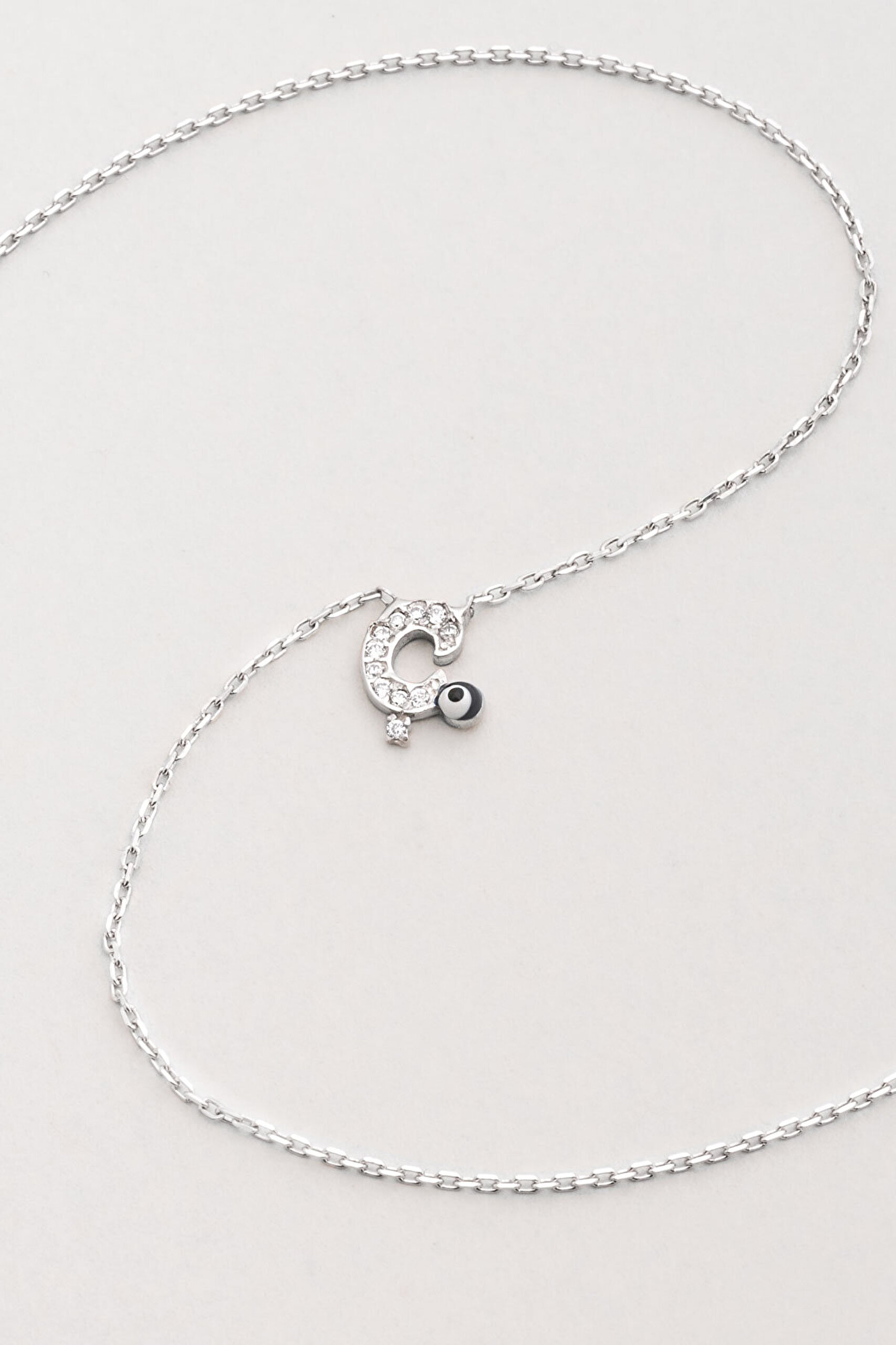 Ç Harfi 18 Ayar Beyaz Altın Kaplama 45 Cm Gümüş Nazar Kolye - 2