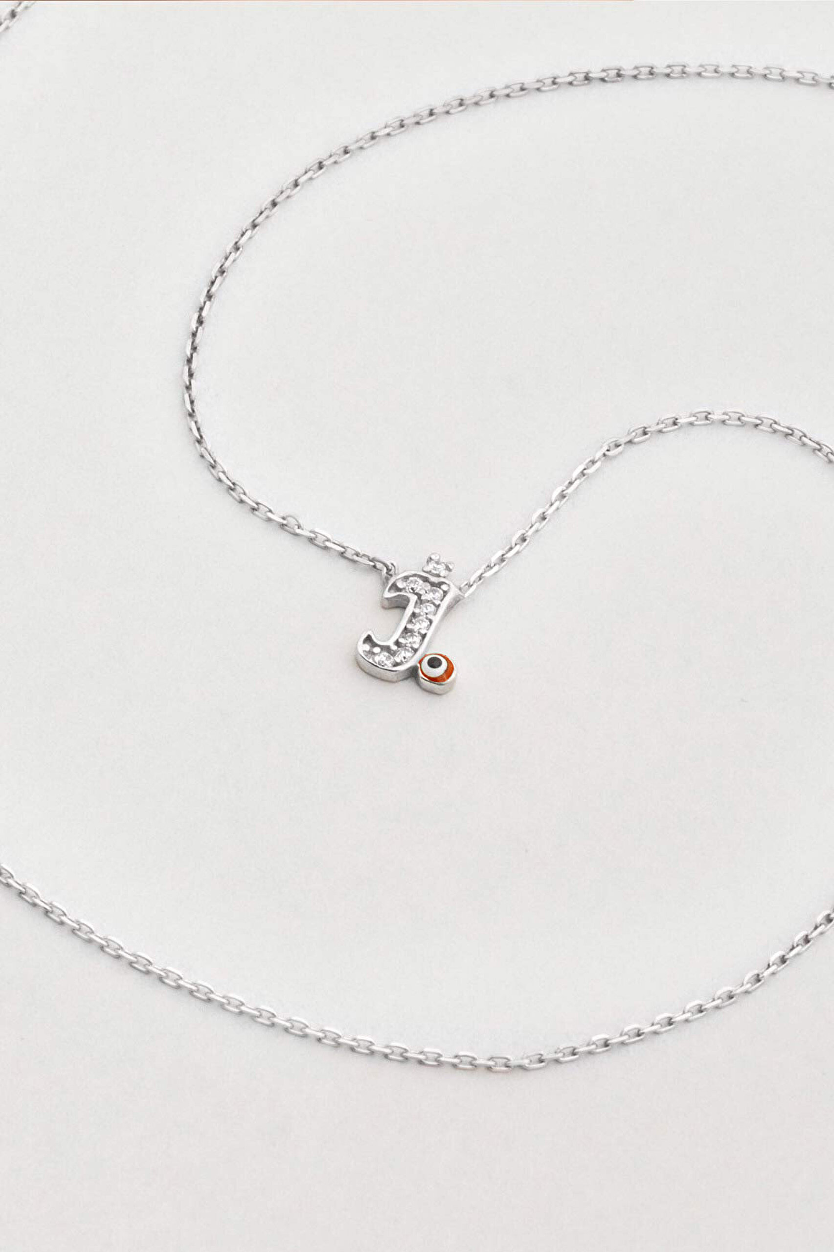 J Harfi 18 Ayar Beyaz Altın Kaplama 45 Cm Gümüş Nazar Kolye - 4