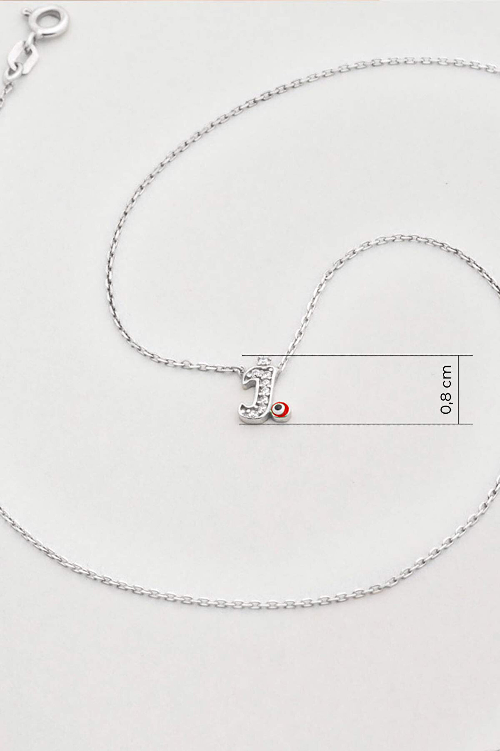 J Harfi 18 Ayar Beyaz Altın Kaplama 45 Cm Gümüş Nazar Kolye - 2