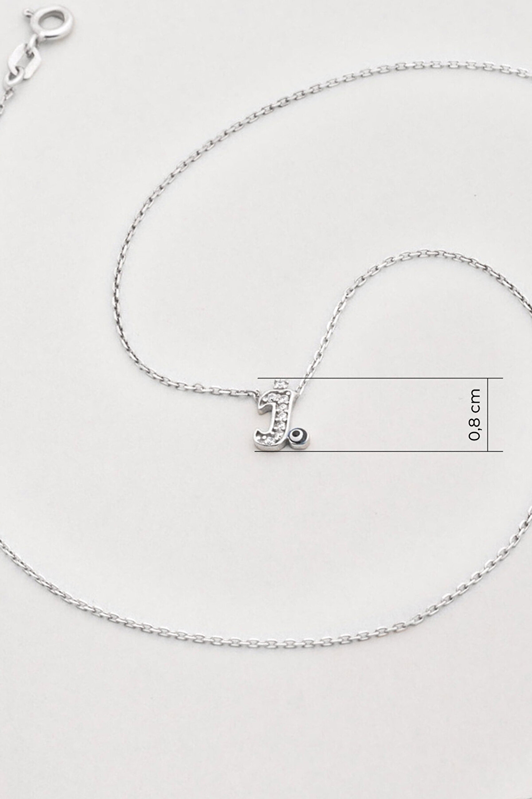 J Harfi 18 Ayar Beyaz Altın Kaplama 45 Cm Gümüş Nazar Kolye - 2