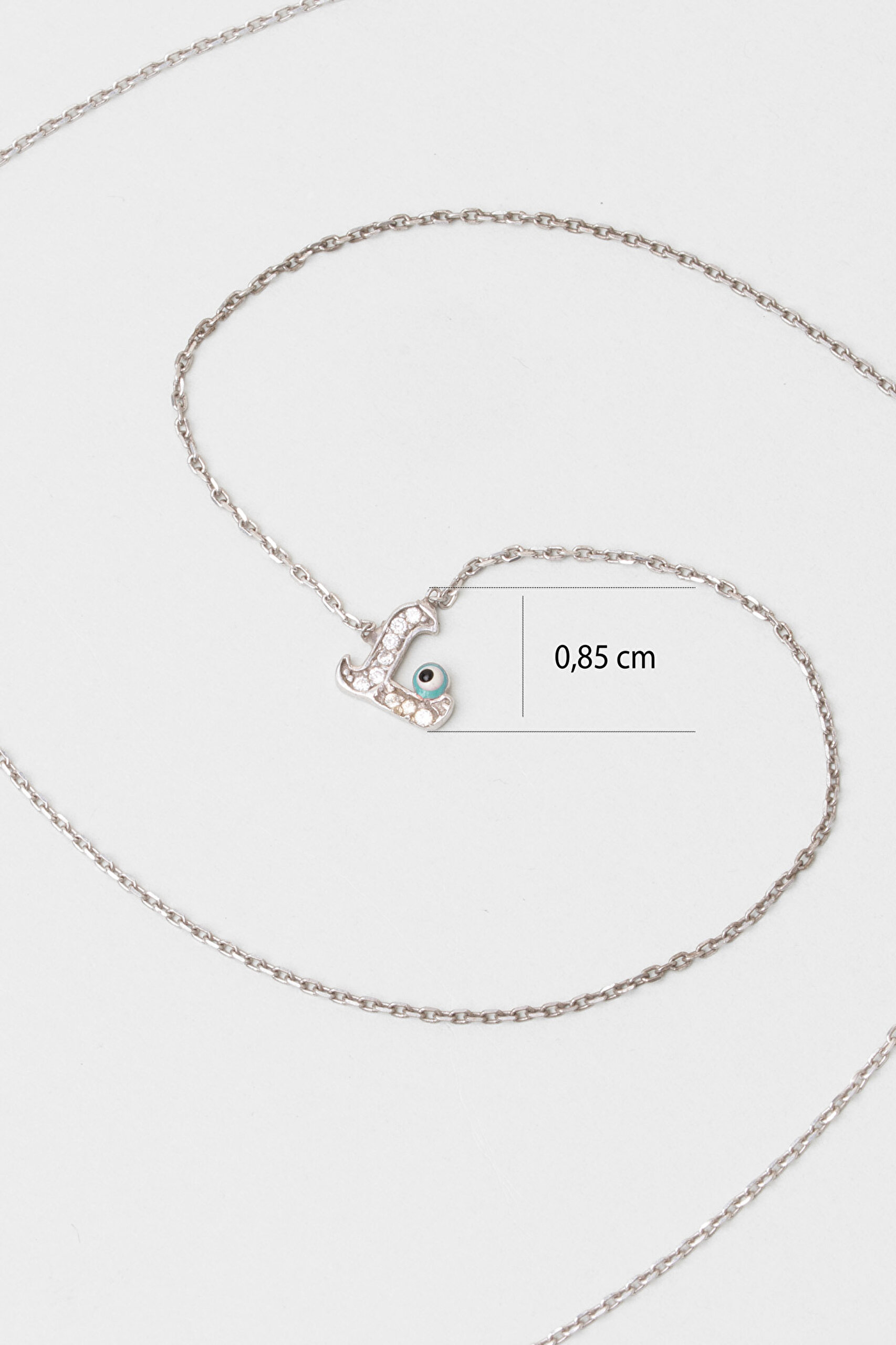 ⁠ L Harfi 18 Ayar Beyaz Altın Kaplama 45 Cm Gümüş Nazar Kolye_1}