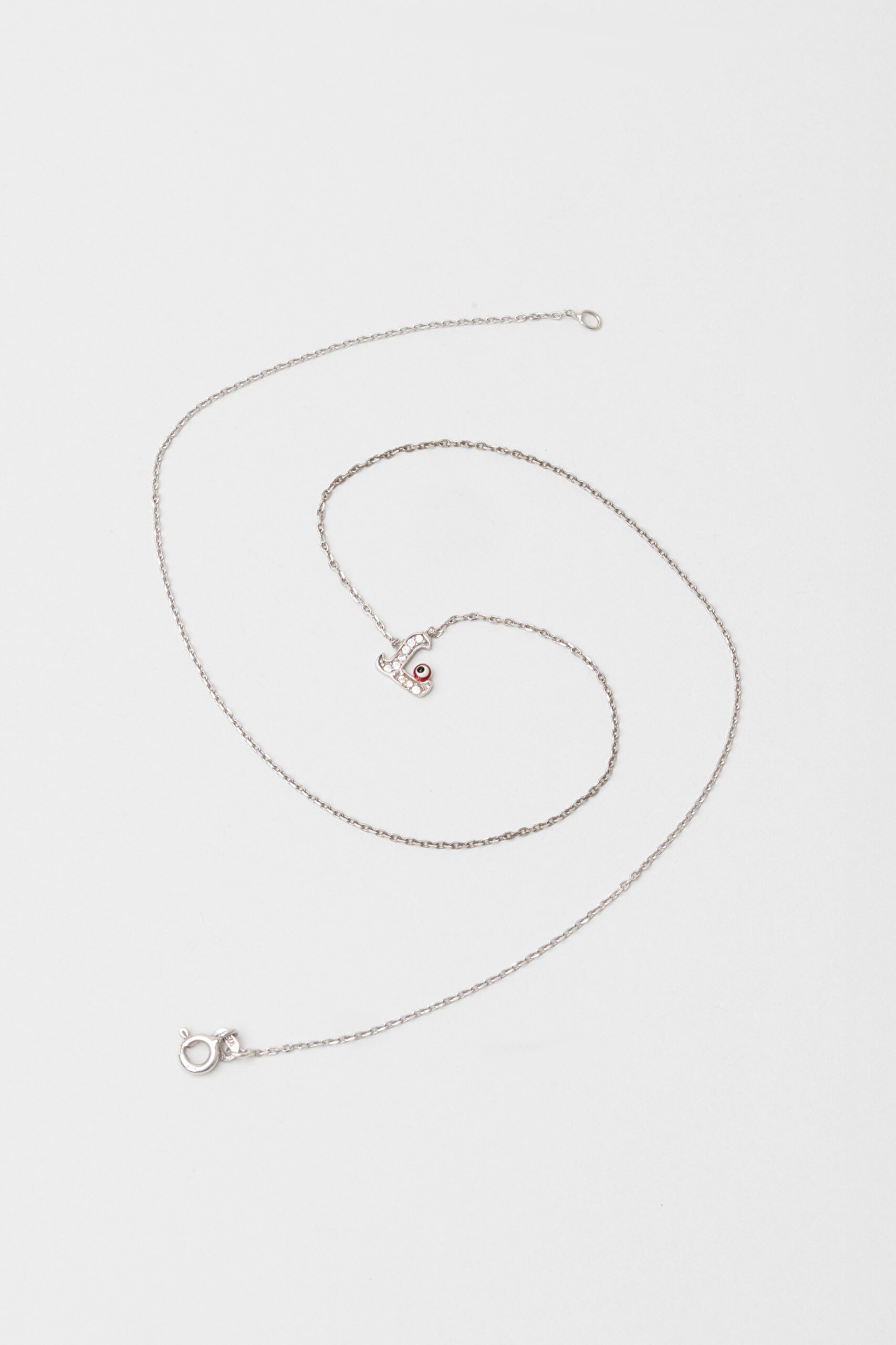 ⁠ L Harfi 18 Ayar Beyaz Altın Kaplama 45 Cm Gümüş Nazar Kolye_0}