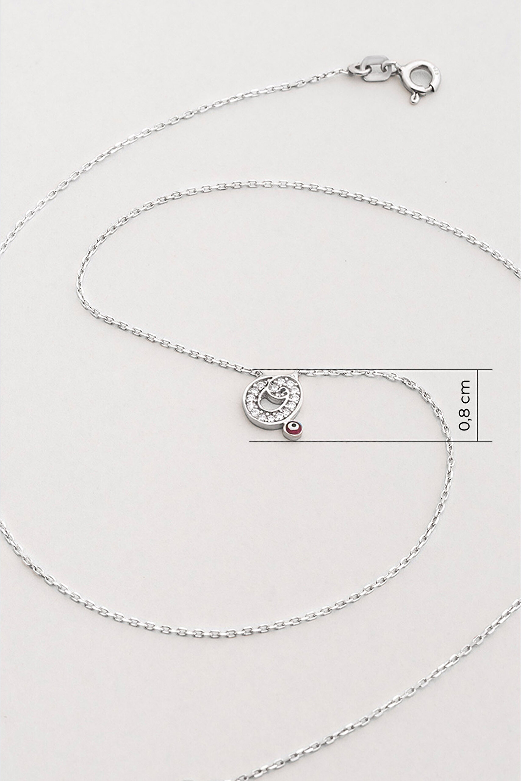 ⁠ O Harfi 18 Ayar Beyaz Altın Kaplama 45 Cm Gümüş Nazar Kolye_2}