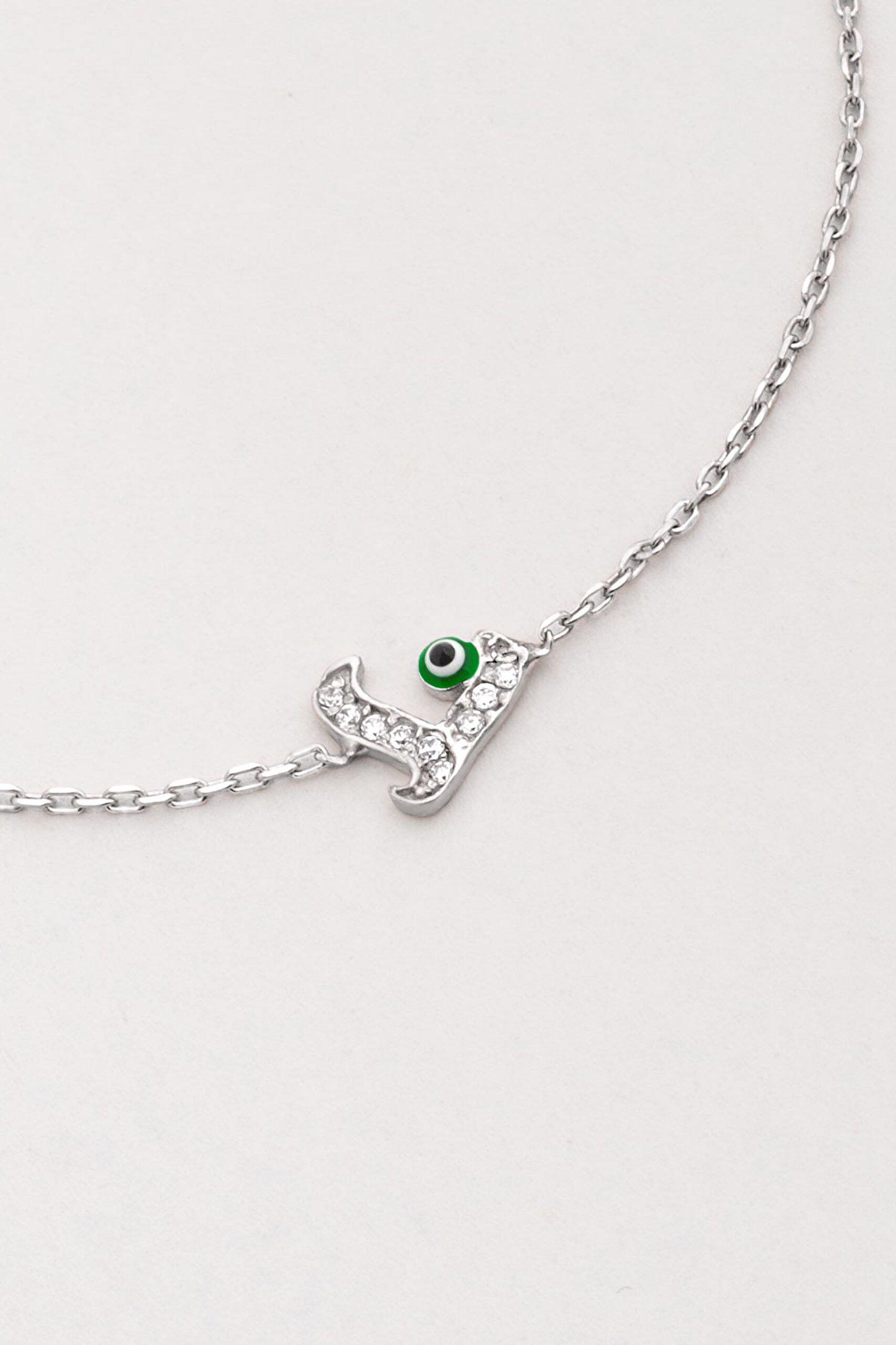 ⁠ L Harfi 18 Ayar Beyaz Altın Kaplama 19 Cm Gümüş Nazar Bileklik_2}