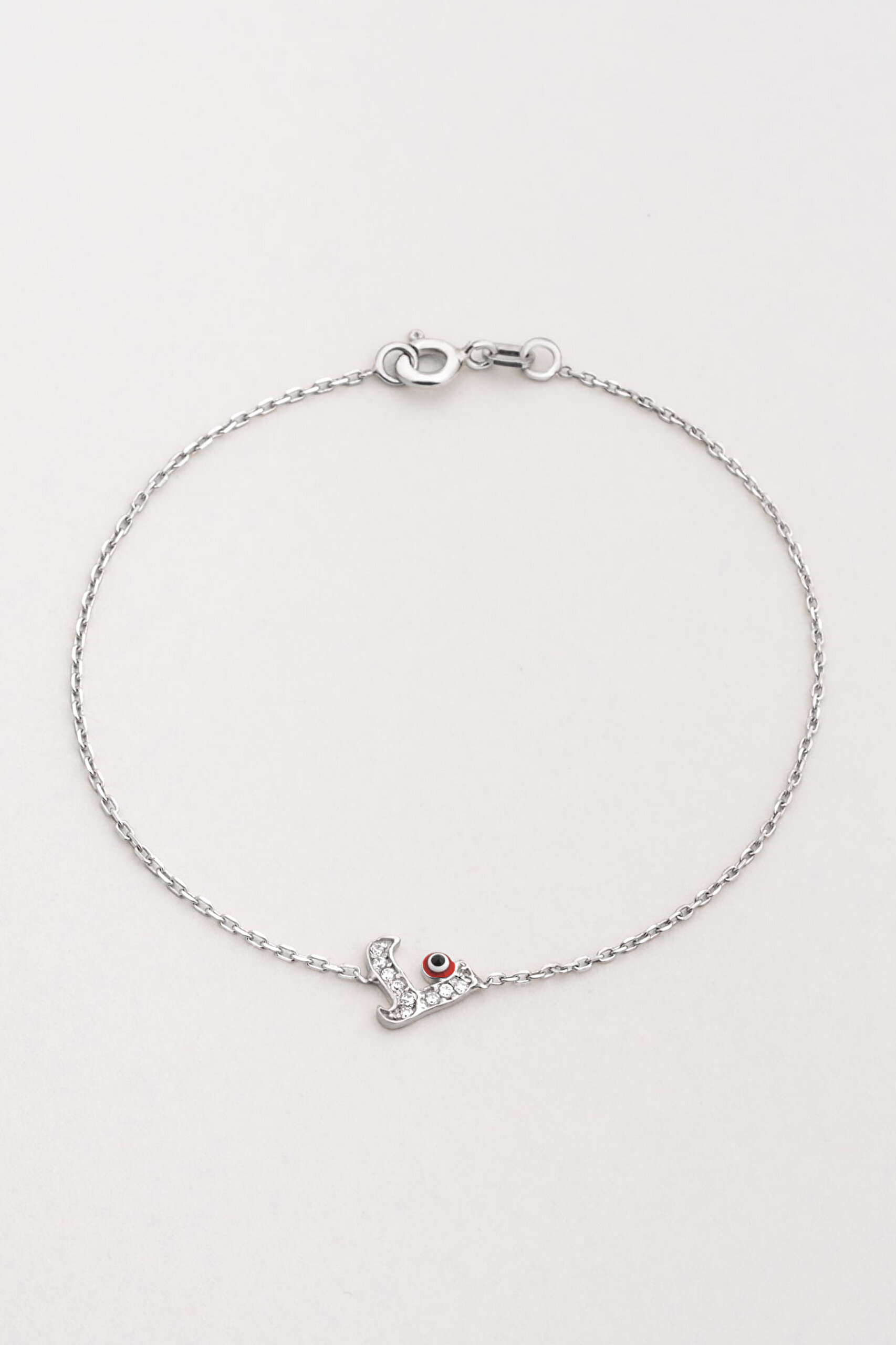 ⁠ L Harfi 18 Ayar Beyaz Altın Kaplama 19 Cm Gümüş Nazar Bileklik_0}