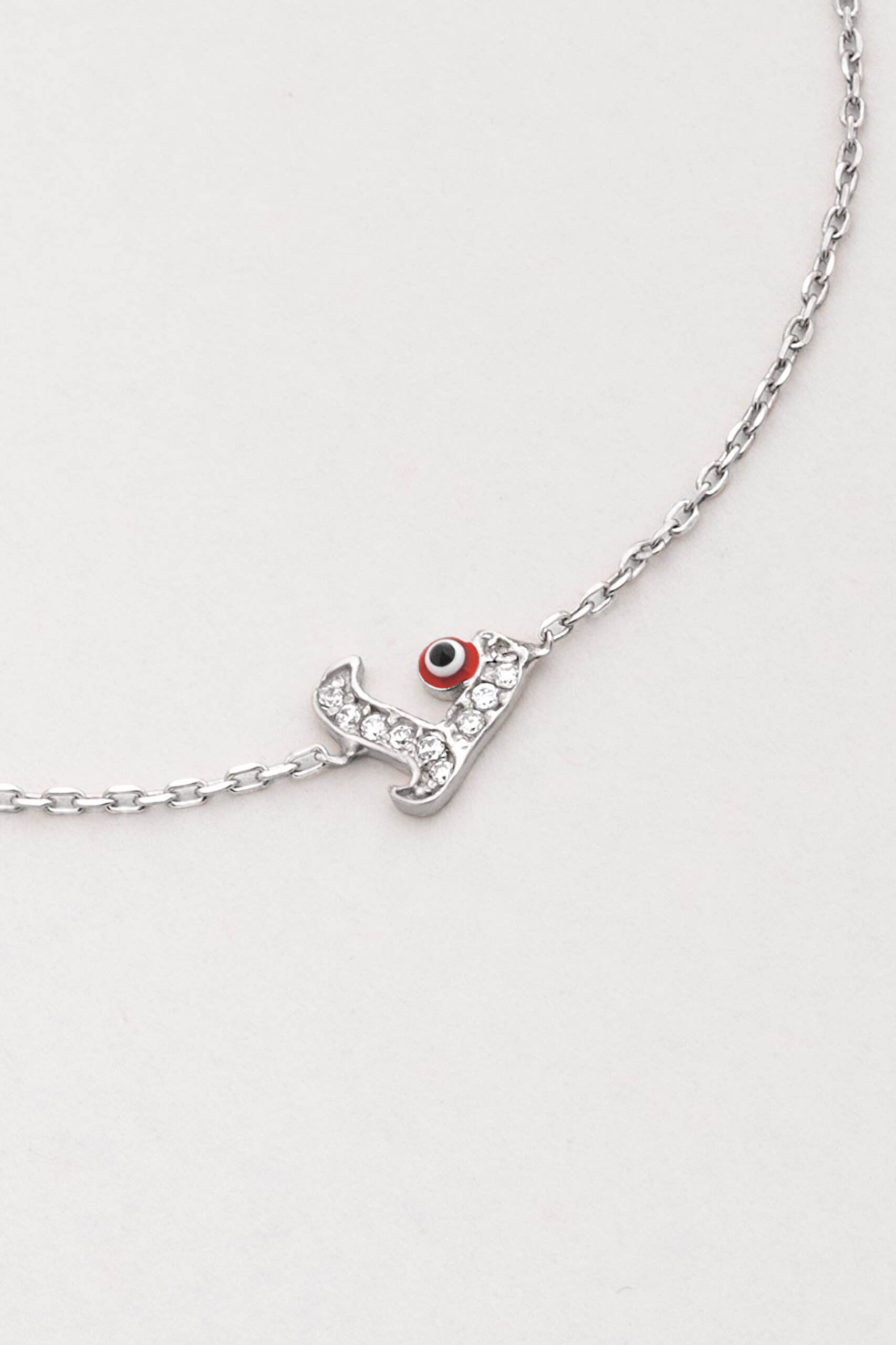 ⁠ L Harfi 18 Ayar Beyaz Altın Kaplama 19 Cm Gümüş Nazar Bileklik_2}