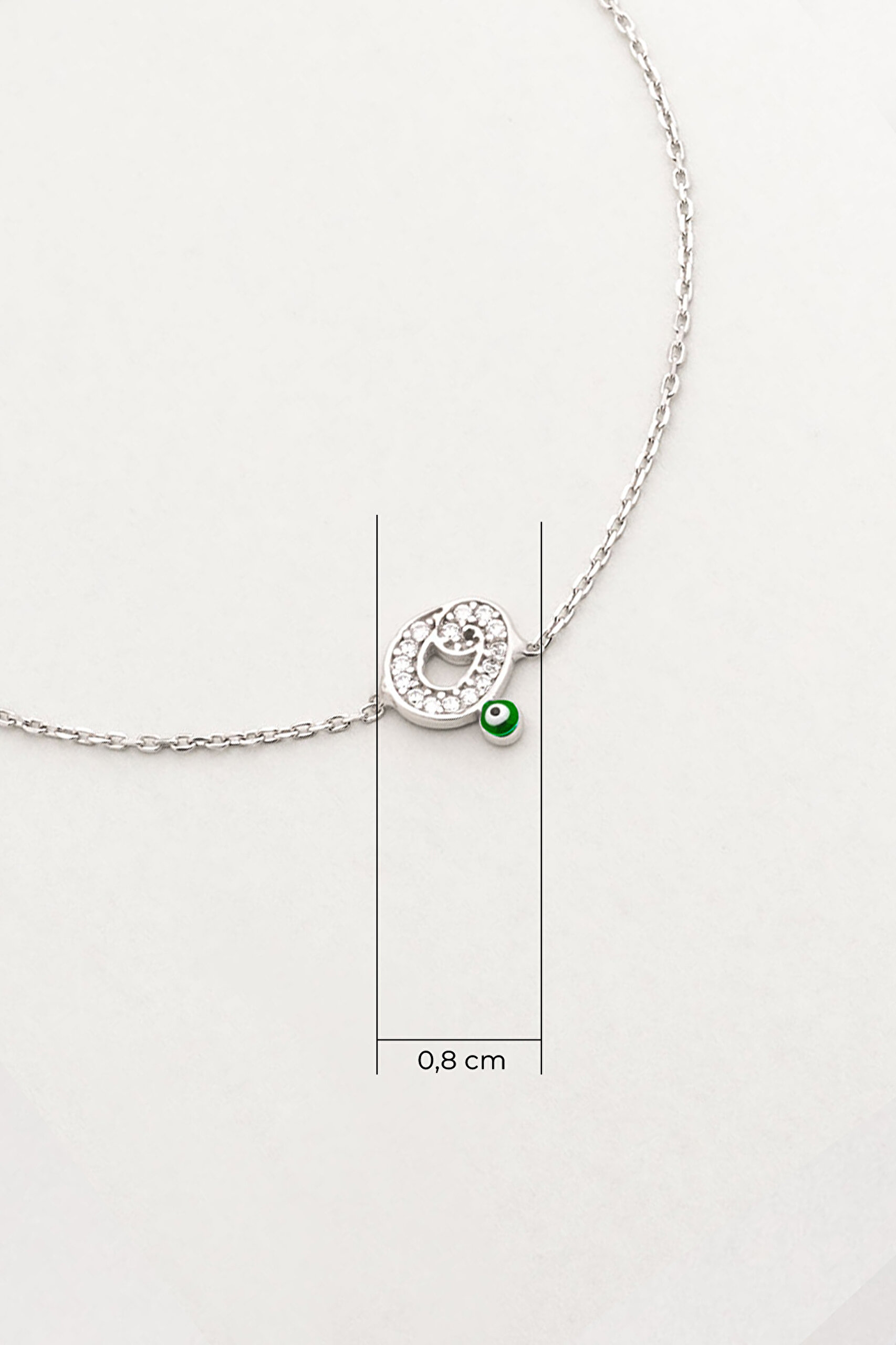 ⁠ O Harfi 18 Ayar Beyaz Altın Kaplama 19 Cm Gümüş Nazar Bileklik_1}