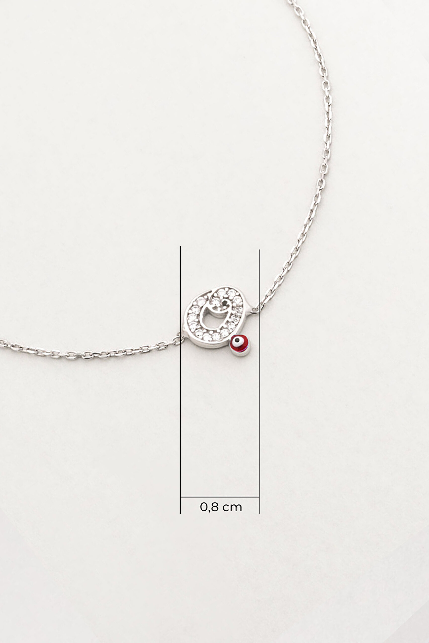 ⁠ O Harfi 18 Ayar Beyaz Altın Kaplama 19 Cm Gümüş Nazar Bileklik_1}
