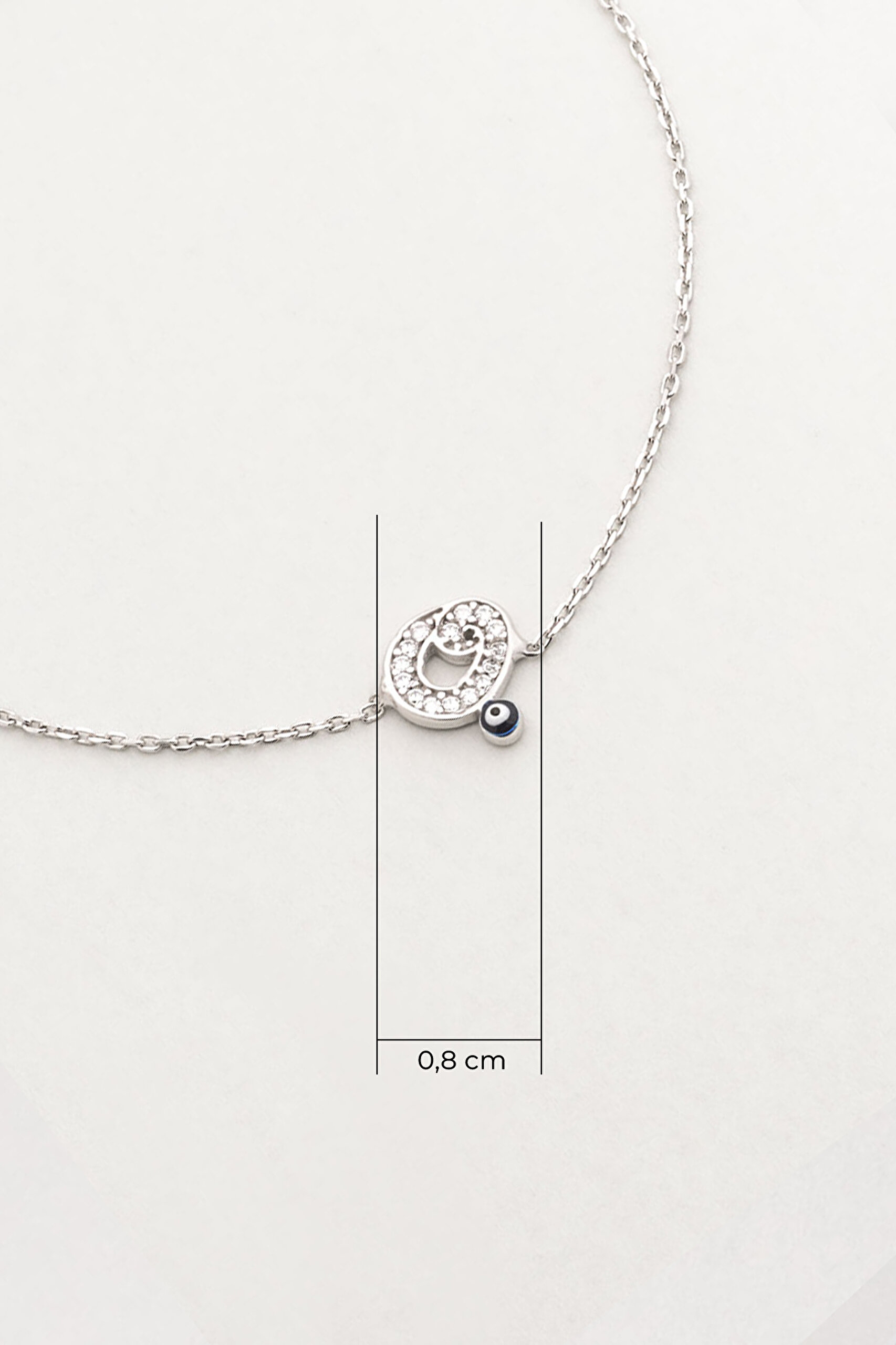 ⁠ O Harfi 18 Ayar Beyaz Altın Kaplama 19 Cm Gümüş Nazar Bileklik_1}