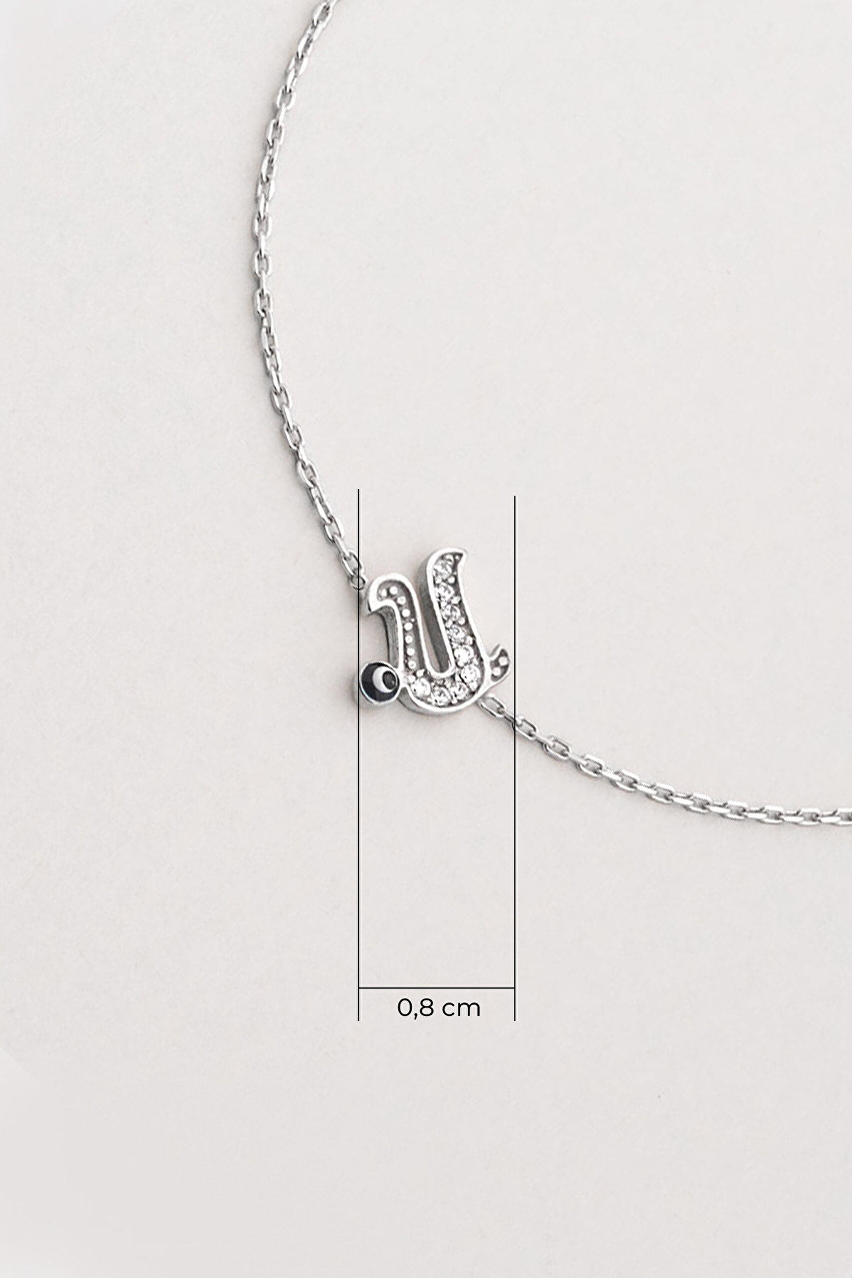 ⁠ U Harfi 18 Ayar Beyaz Altın Kaplama 19 Cm Gümüş Nazar Bileklik_1}