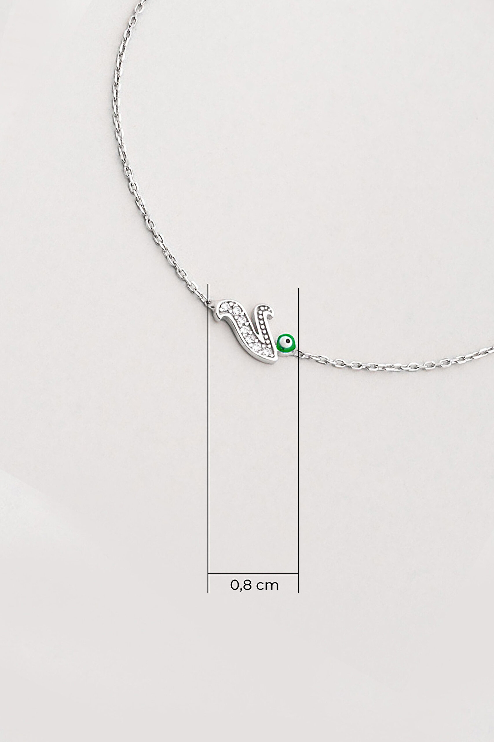 ⁠ V Harfi 18 Ayar Beyaz Altın Kaplama 19 Cm Gümüş Nazar Bileklik_1}