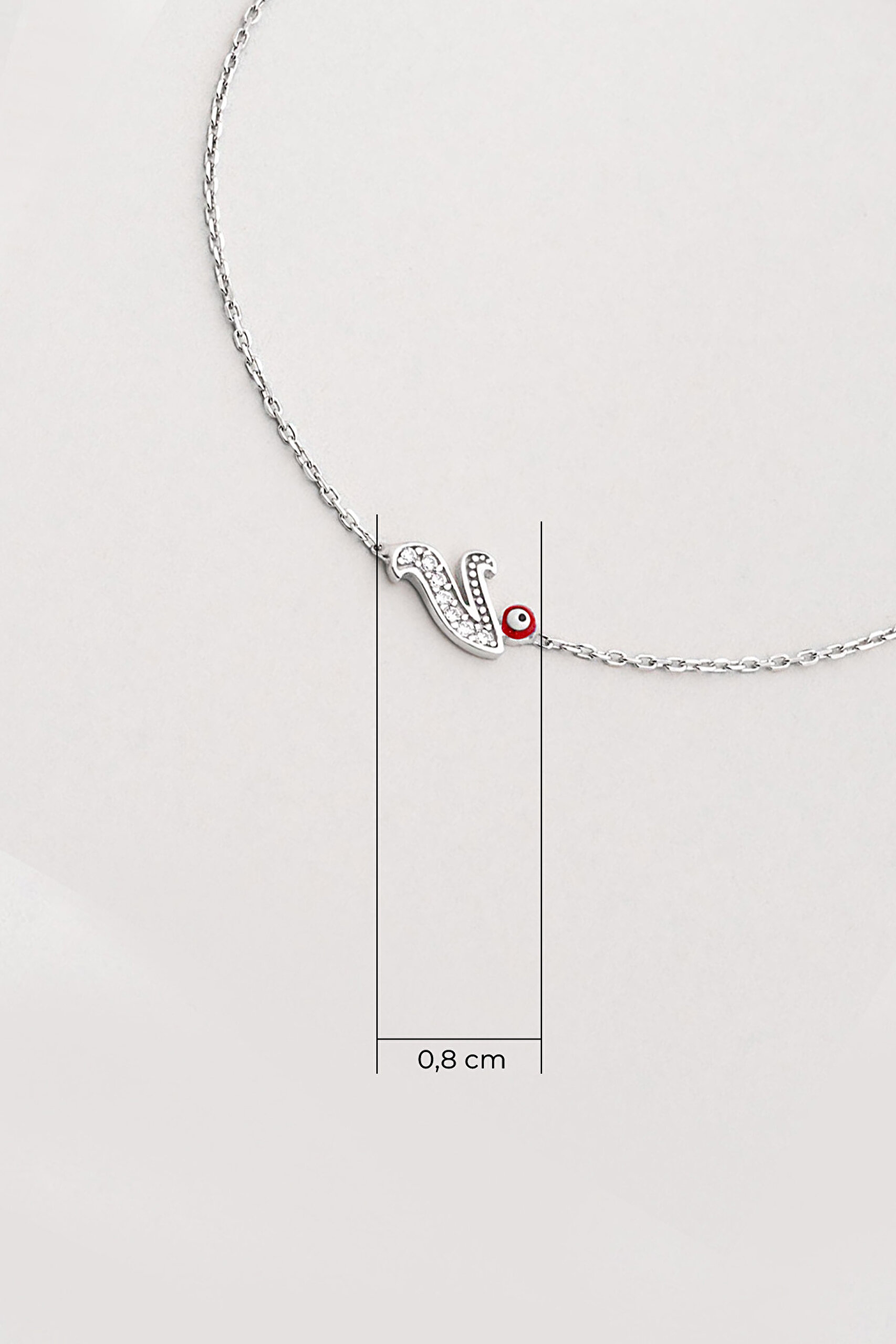 ⁠ V Harfi 18 Ayar Beyaz Altın Kaplama 19 Cm Gümüş Nazar Bileklik_1}