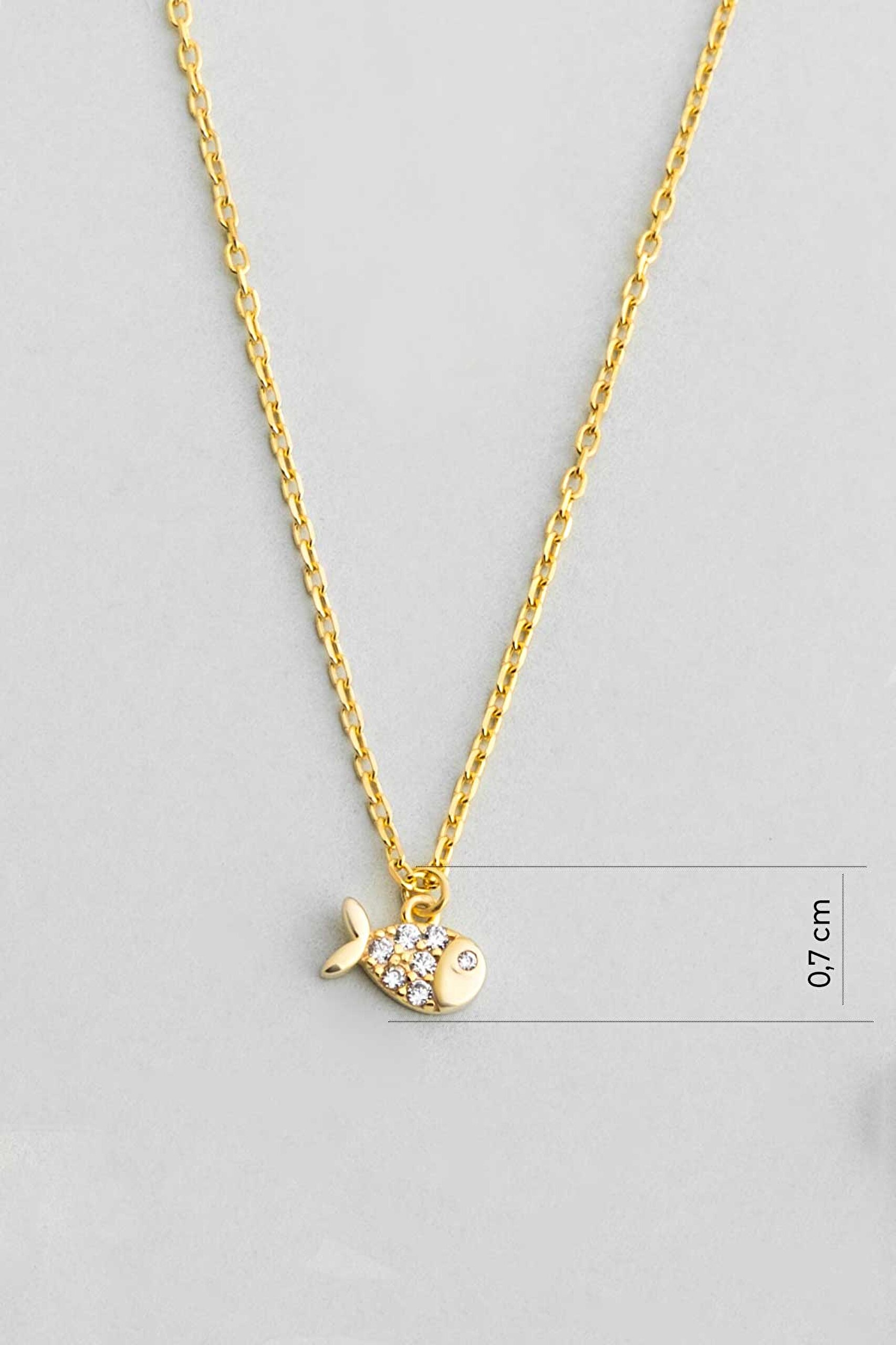 ⁠ Little Fish 18 Ayar Sarı Altın Kaplama 45 Cm Gümüş Kolye_2}