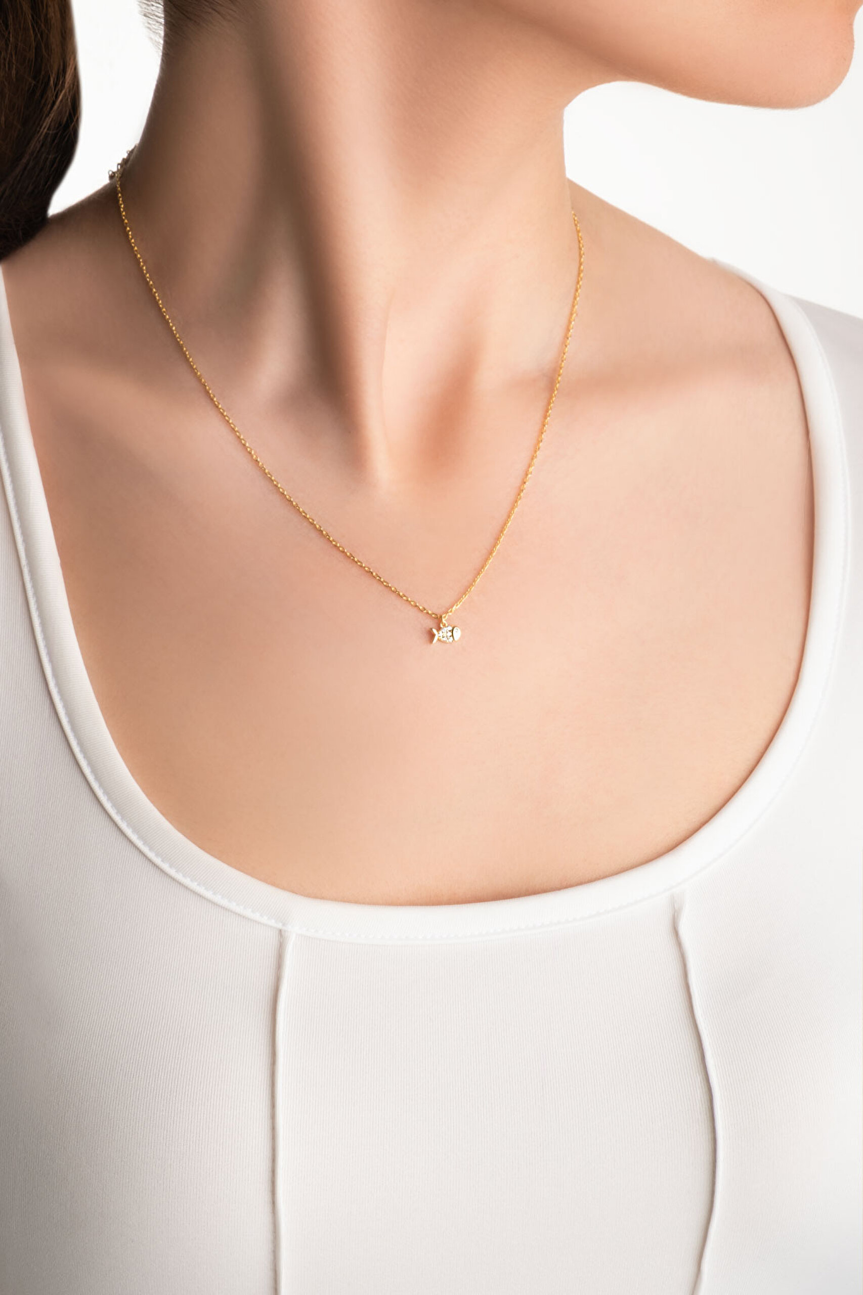 ⁠ Little Fish 18 Ayar Sarı Altın Kaplama 45 Cm Gümüş Kolye_3}