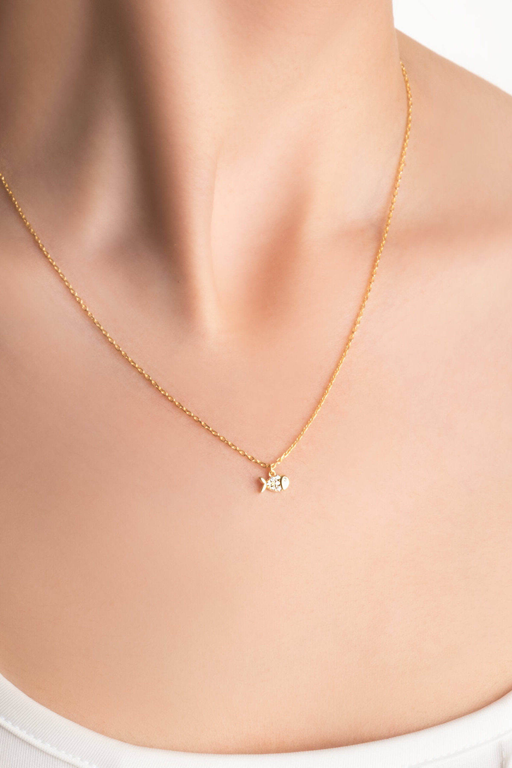 ⁠ Little Fish 18 Ayar Sarı Altın Kaplama 45 Cm Gümüş Kolye_1}