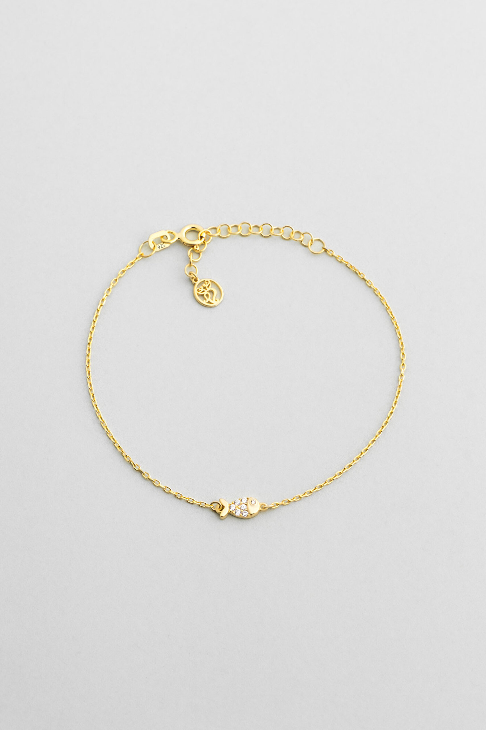 ⁠ Little Fish 18 Ayar Sarı Altın Kaplama 19 Cm Gümüş Bileklik_0}