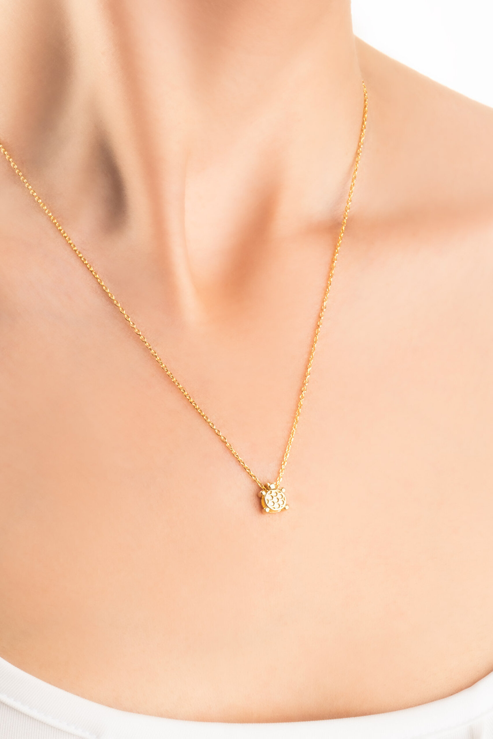 ⁠ Little Turtle 18 Ayar Sarı Altın Kaplama 45 Cm Gümüş Kolye_1}