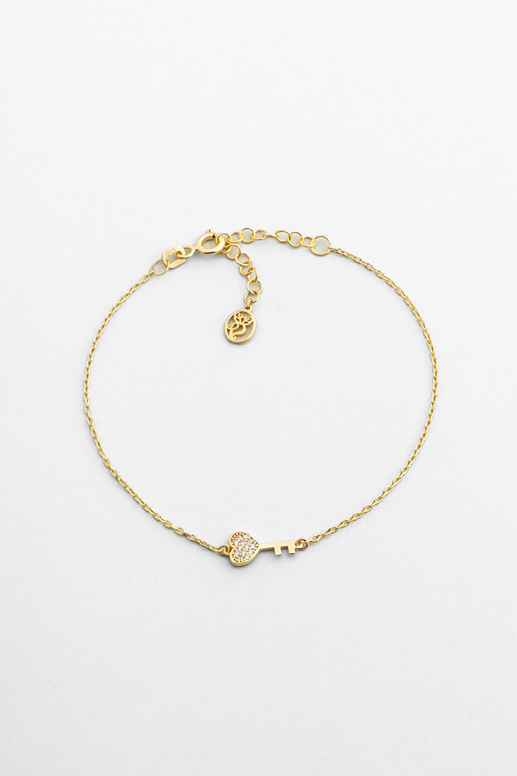 ⁠ Aşk Anahtarı 18 Ayar Sarı Altın Kaplama 19 Cm Gümüş Bileklik_0}