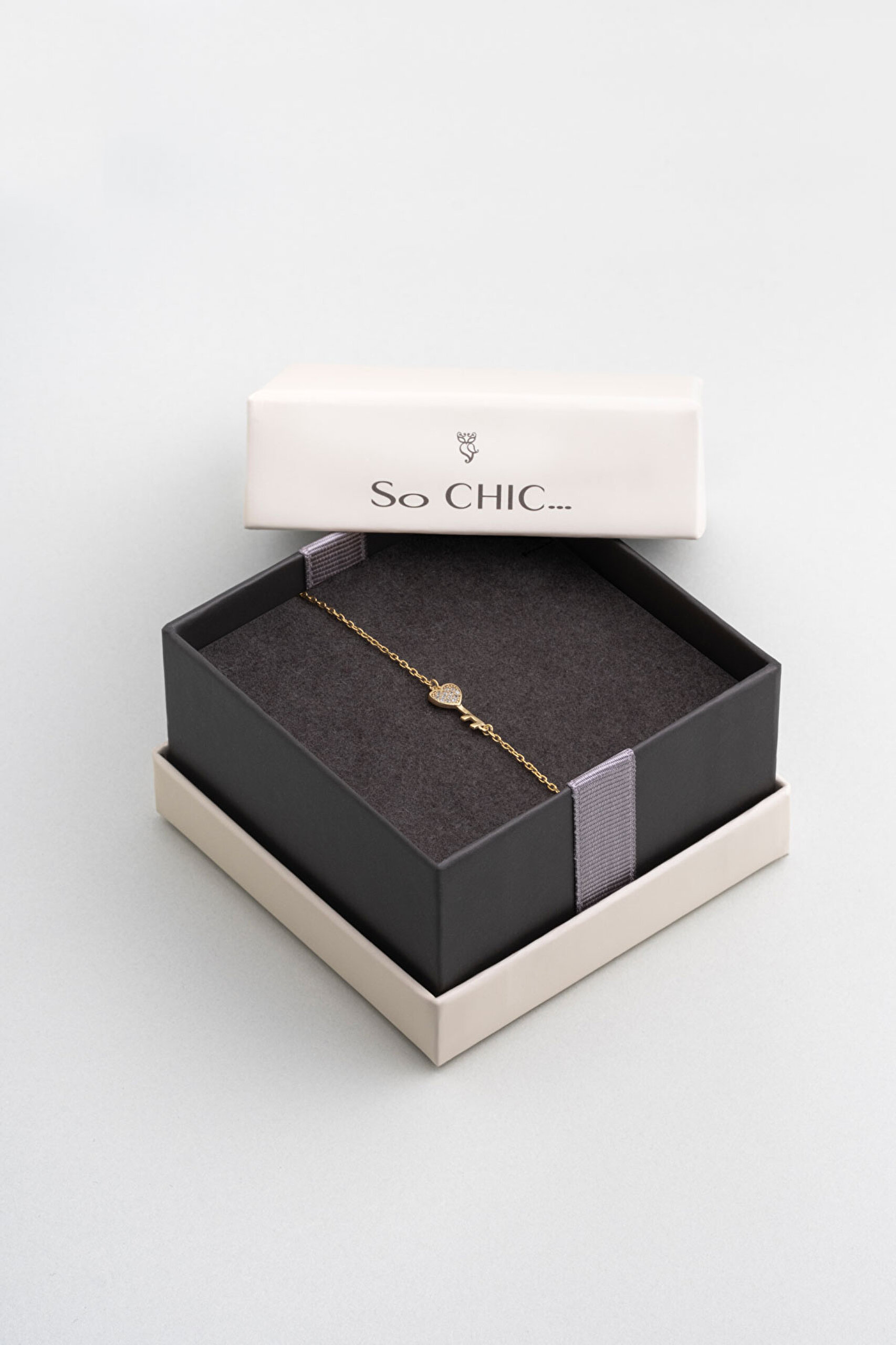 ⁠ Aşk Anahtarı 18 Ayar Sarı Altın Kaplama 19 Cm Gümüş Bileklik_5}