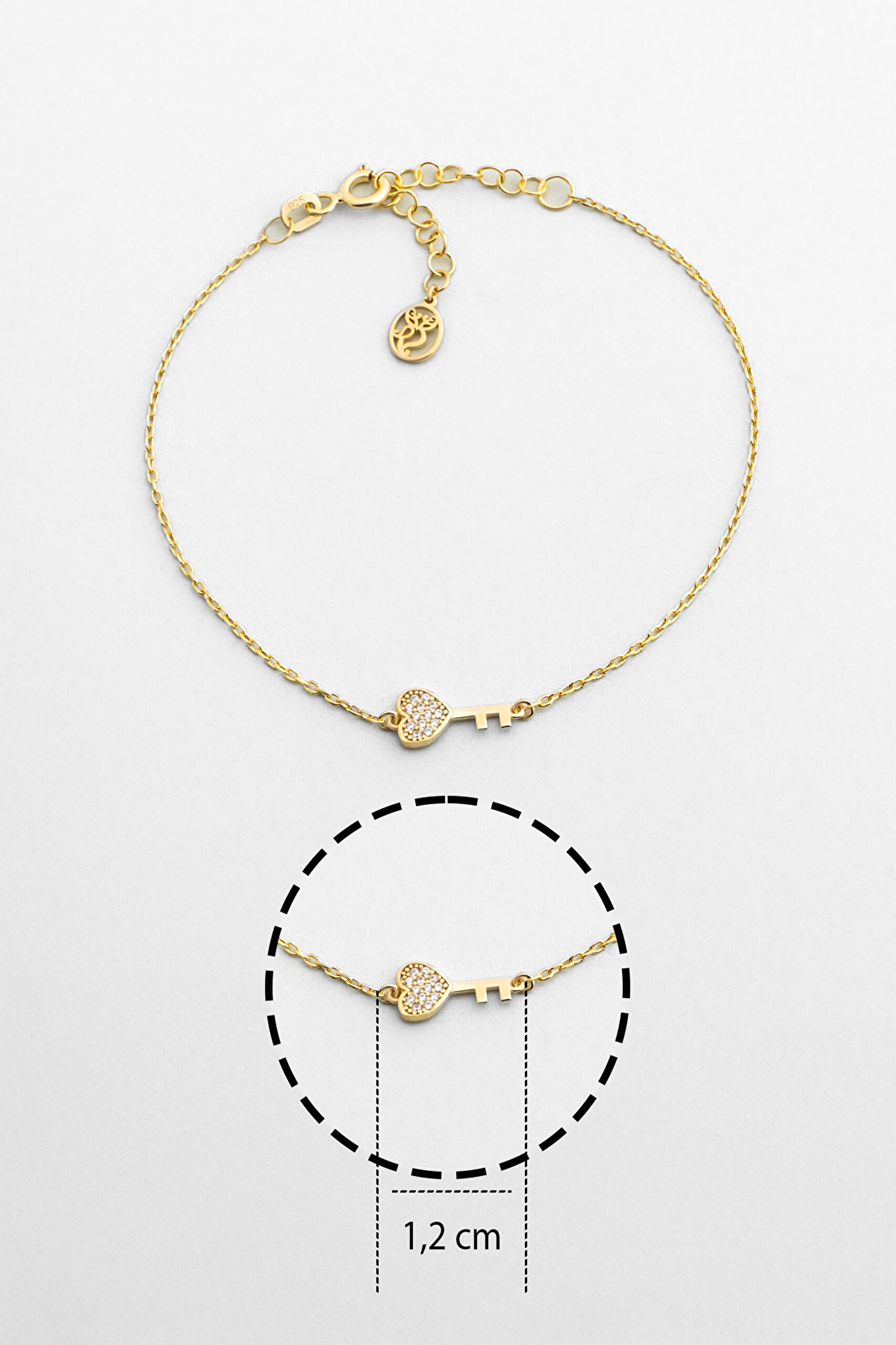 ⁠ Aşk Anahtarı 18 Ayar Sarı Altın Kaplama 19 Cm Gümüş Bileklik_2}