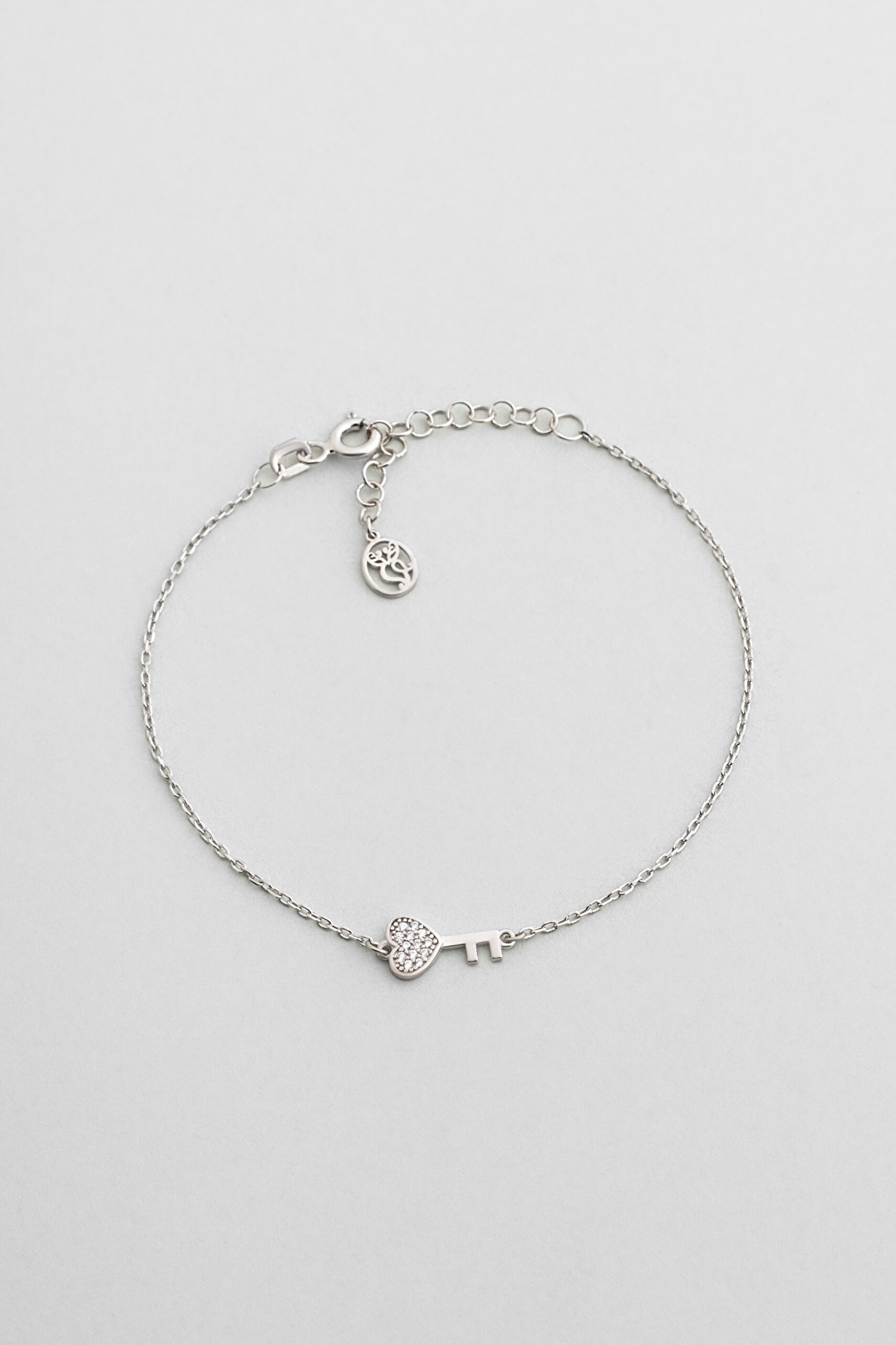 ⁠ Aşk Anahtarı 18 Ayar Beyaz Altın Kaplama 19 Cm Gümüş Bileklik_0}