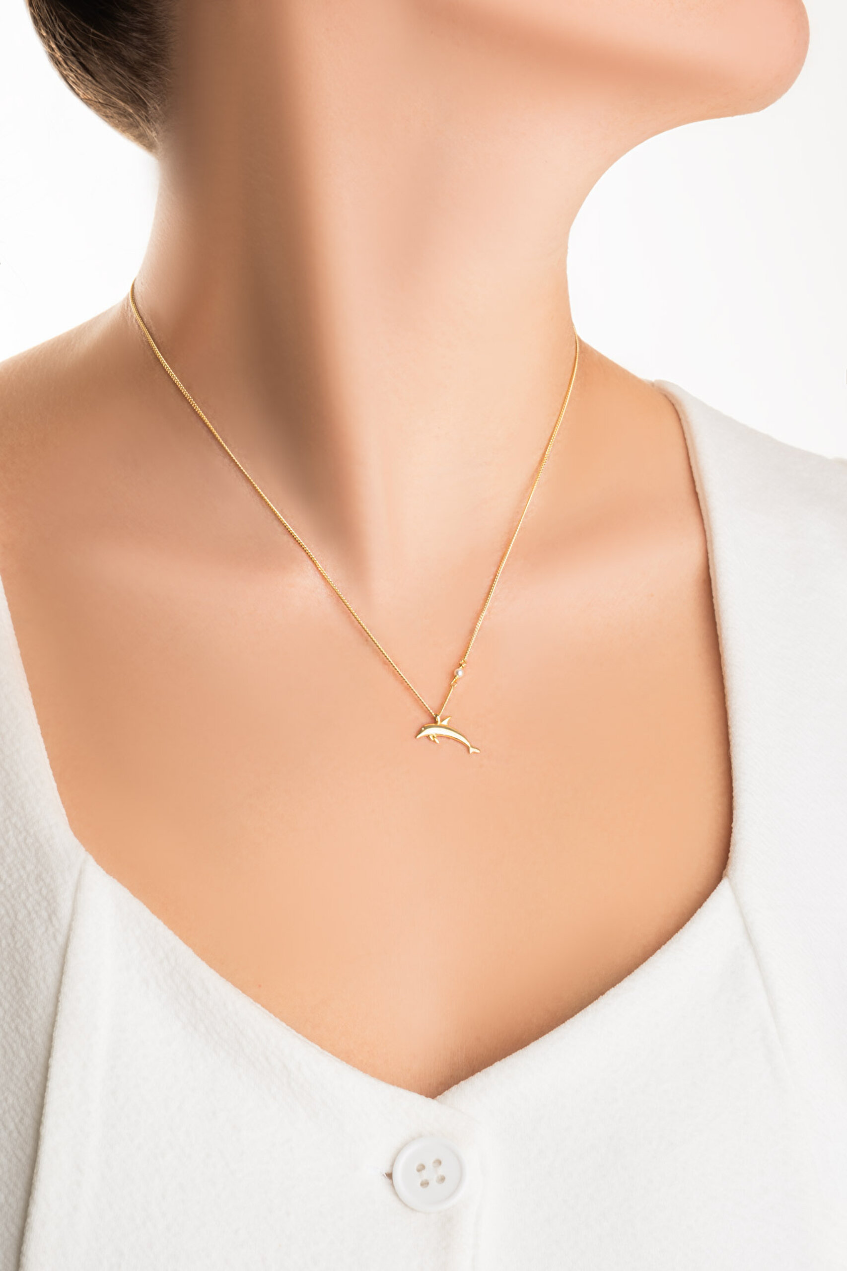 ⁠ Little Dolphin 18 Ayar Sarı Altın Kaplama 46 Cm Gümüş Kolye_3}