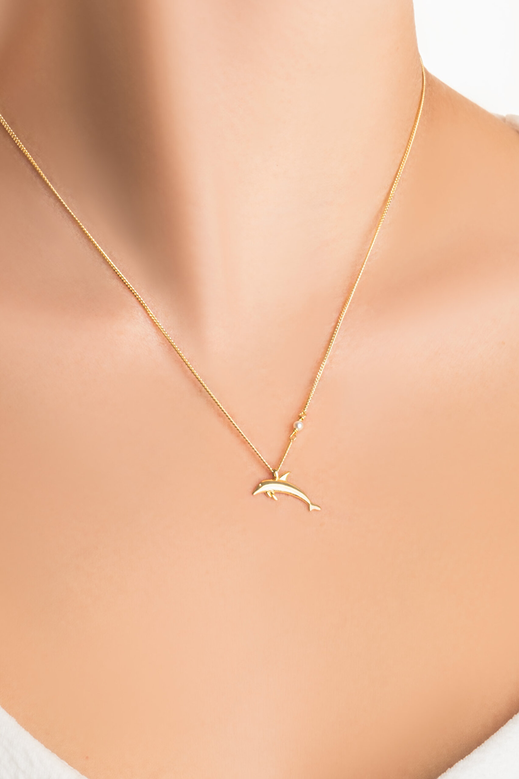 ⁠ Little Dolphin 18 Ayar Sarı Altın Kaplama 46 Cm Gümüş Kolye_1}