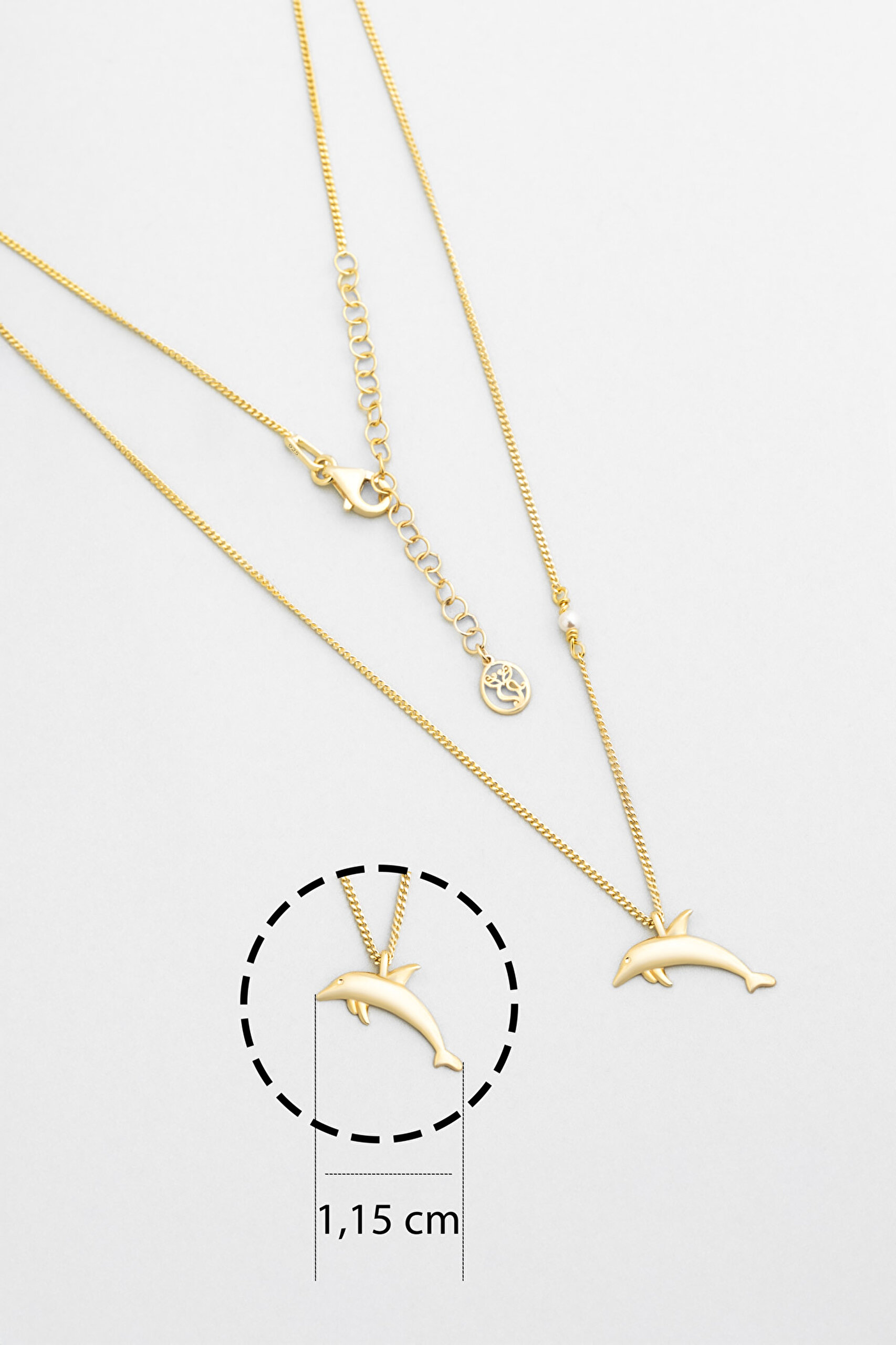 ⁠ Little Dolphin 18 Ayar Sarı Altın Kaplama 46 Cm Gümüş Kolye_2}