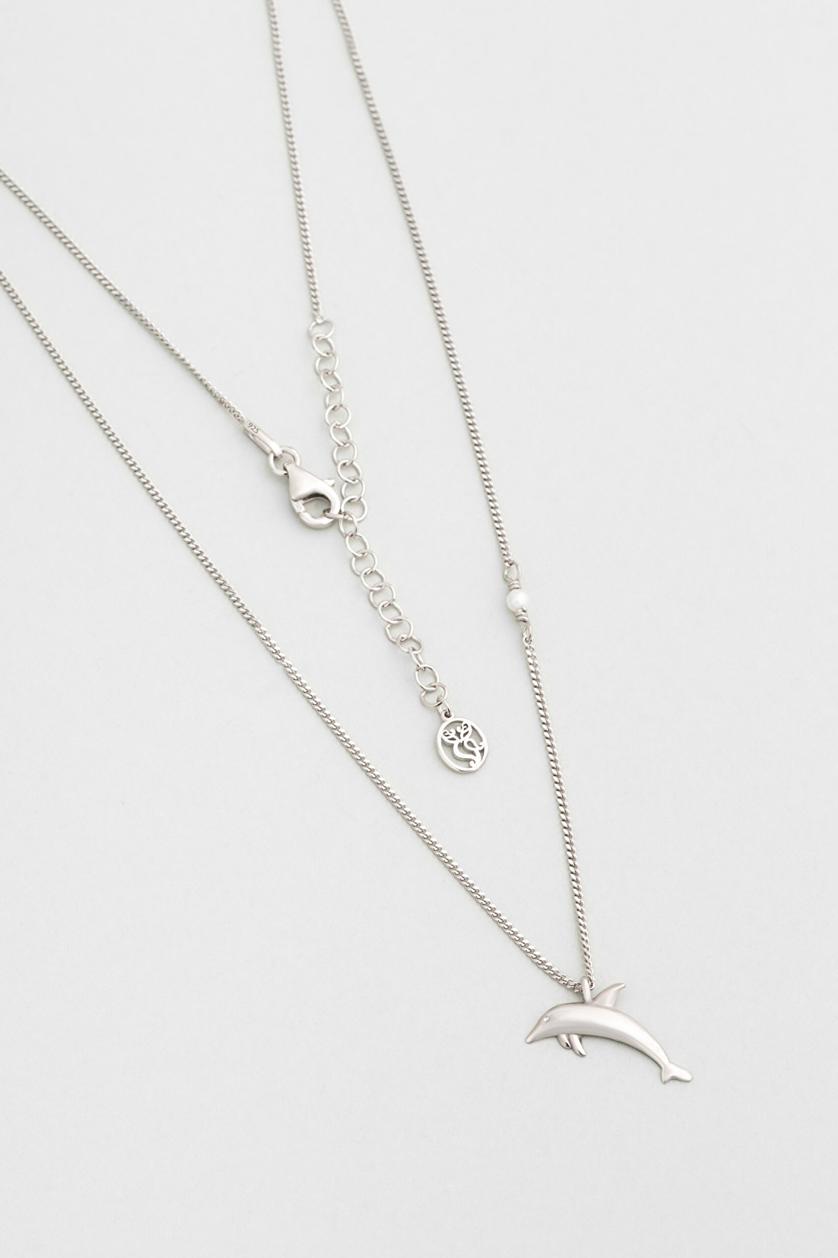 ⁠ Little Dolphin 18 Ayar Beyaz Altın Kaplama 46 Cm Gümüş Kolye_0}
