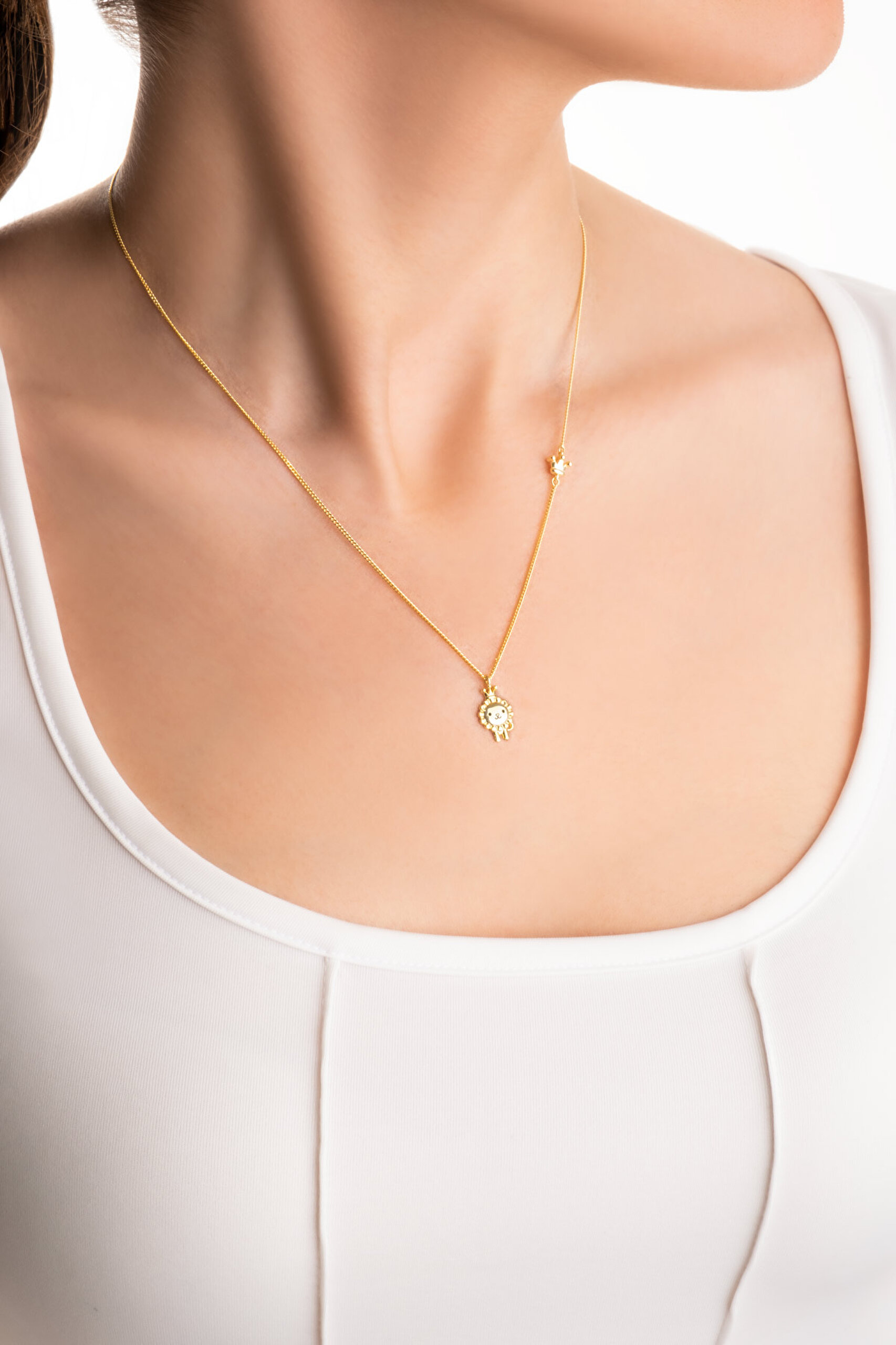 ⁠ Little Lion 18 Ayar Sarı Altın Kaplama 45 Cm Gümüş Kolye_3}