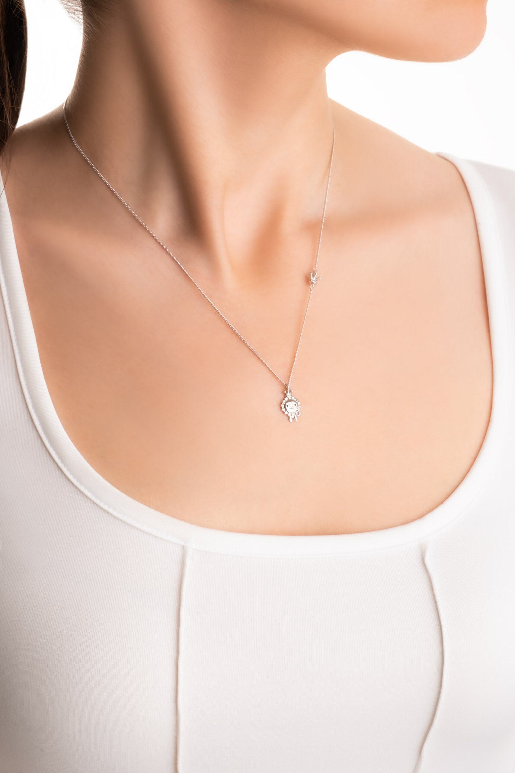 ⁠ Little Lion 18 Ayar Beyaz Altın Kaplama 45 Cm Gümüş Kolye_3}