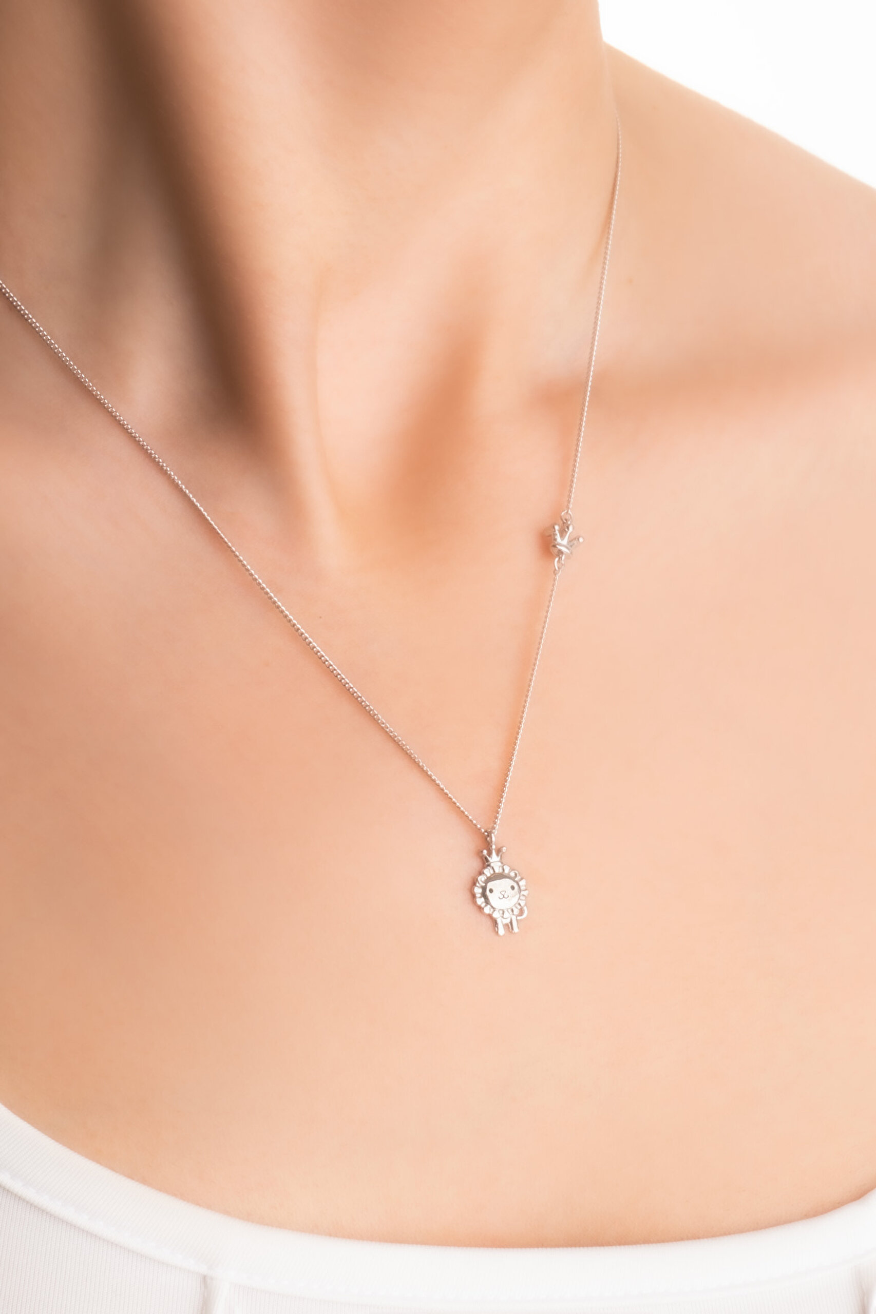 ⁠ Little Lion 18 Ayar Beyaz Altın Kaplama 45 Cm Gümüş Kolye_1}