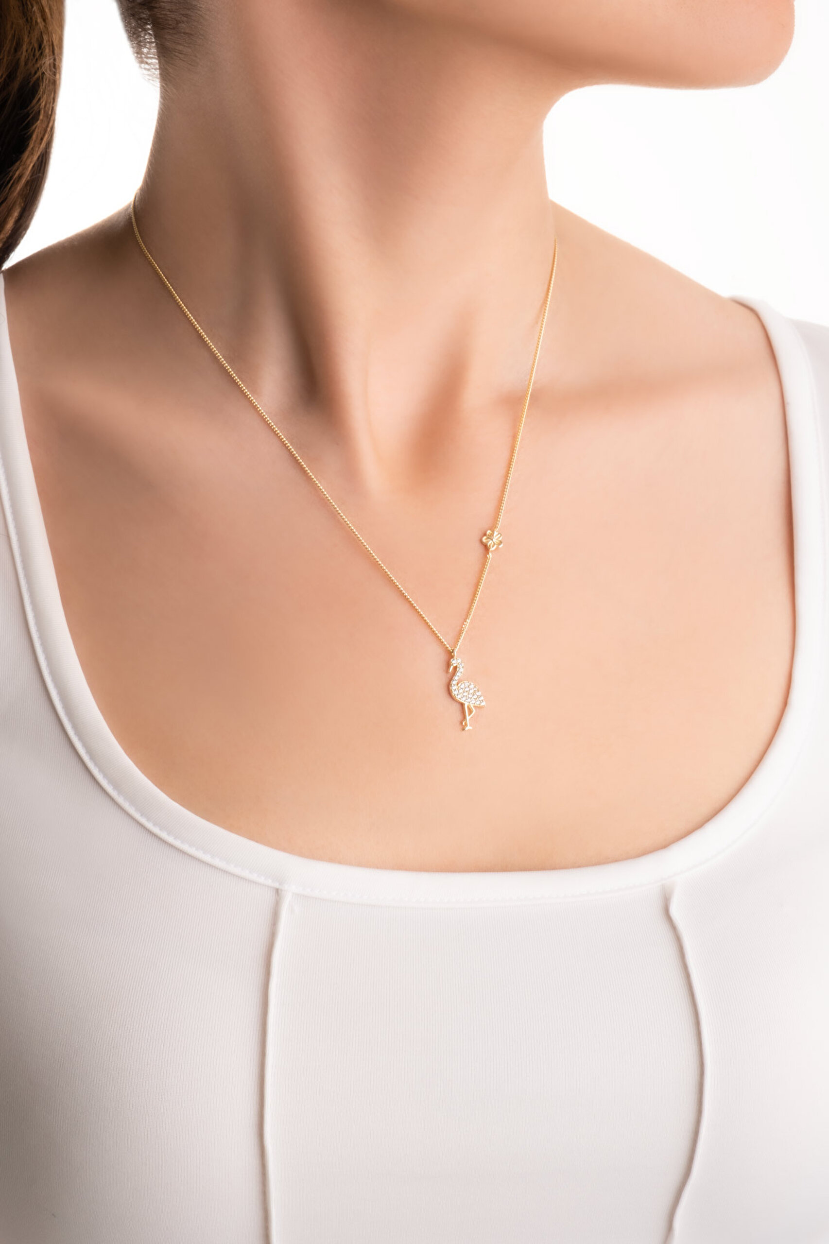 ⁠ Little Swan 18 Ayar Sarı Altın Kaplama 45 Cm Gümüş Kolye_3}