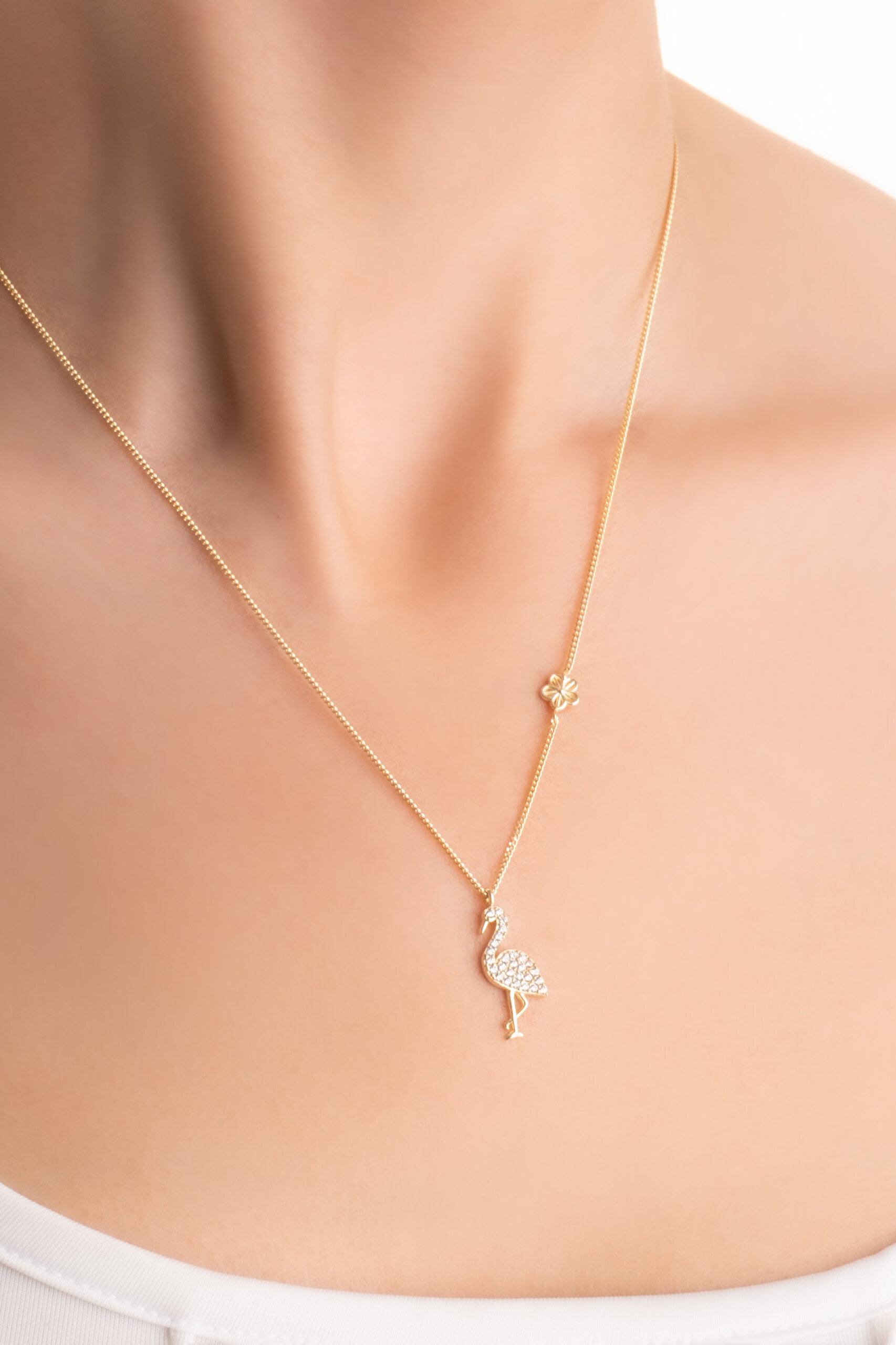 ⁠ Little Swan 18 Ayar Sarı Altın Kaplama 45 Cm Gümüş Kolye_1}