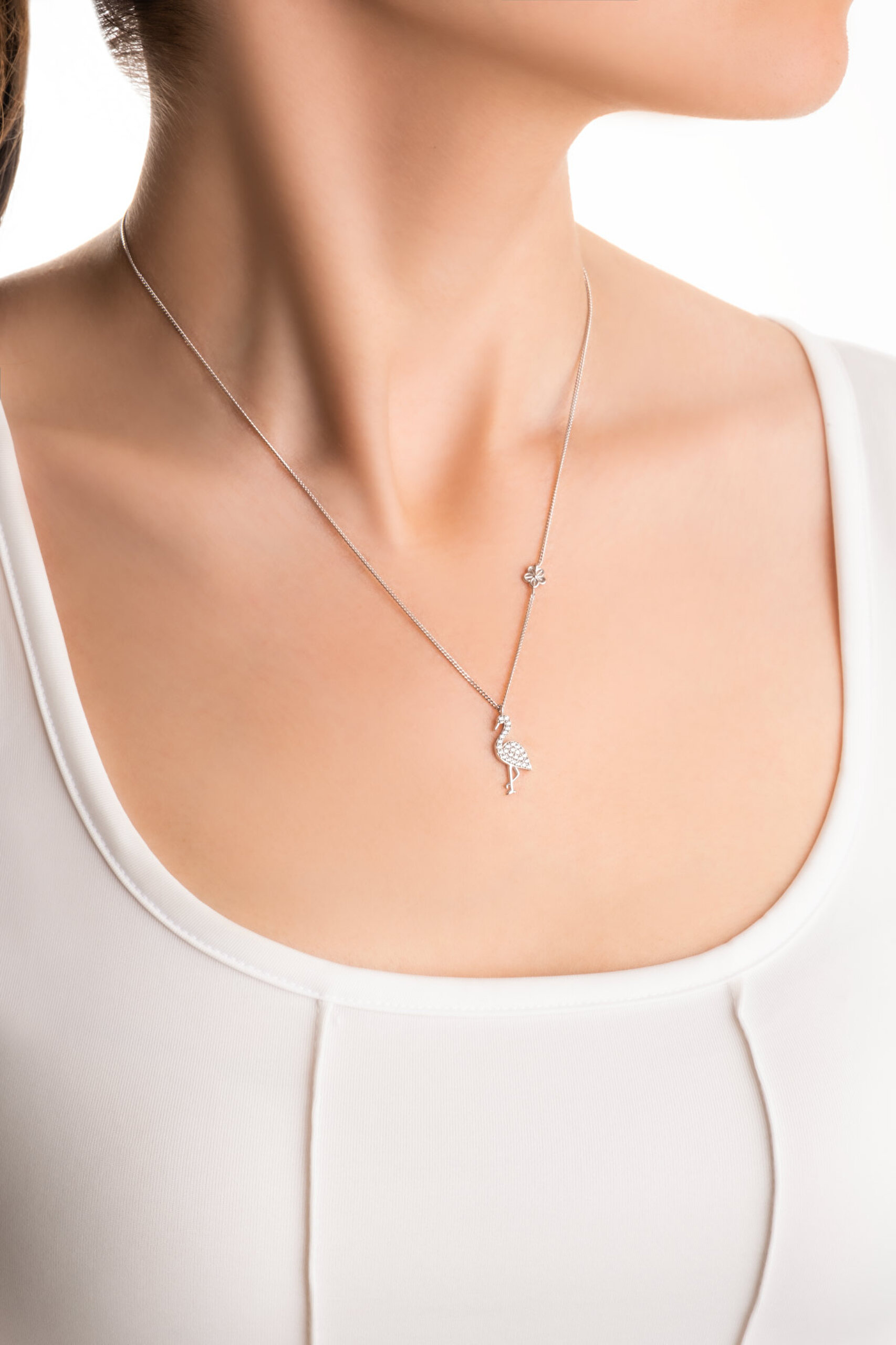 ⁠ Little Swan 18 Ayar Beyaz Altın Kaplama 45 Cm Gümüş Kolye_3}