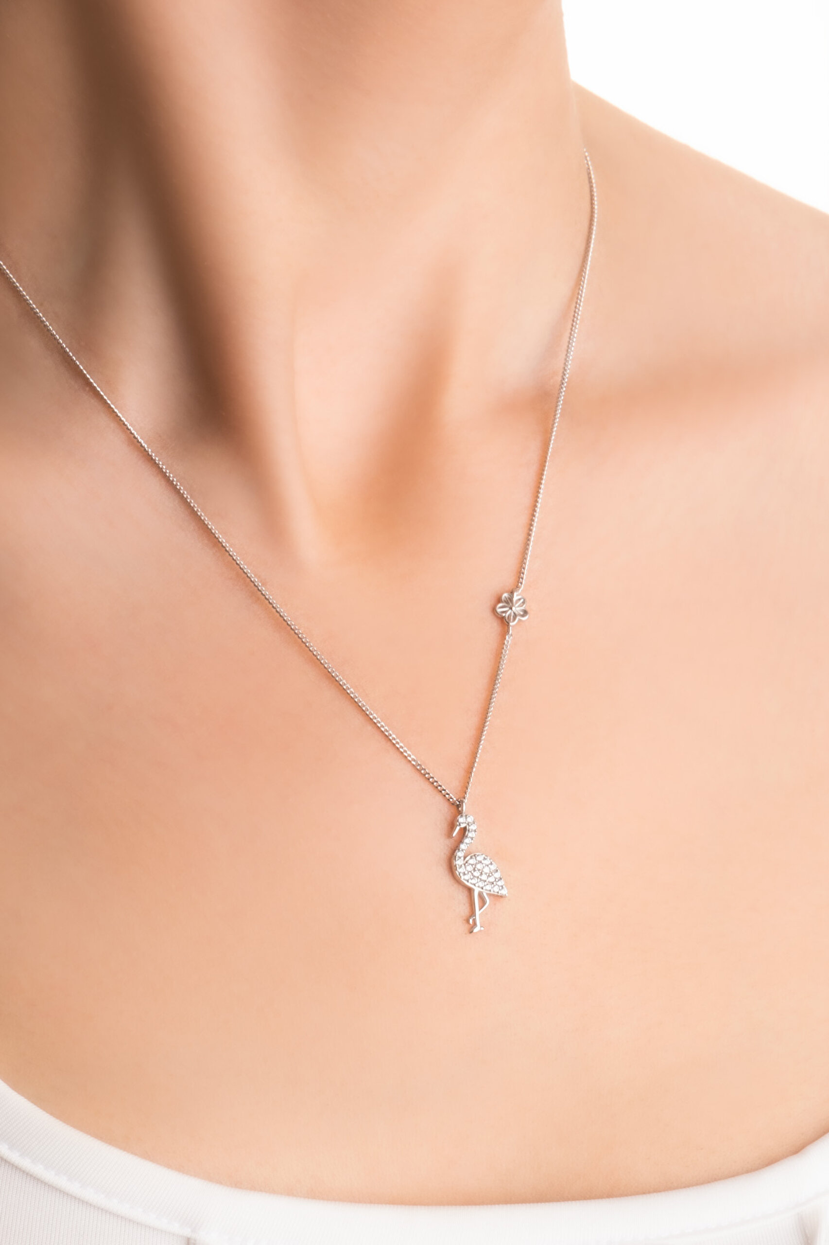 ⁠ Little Swan 18 Ayar Beyaz Altın Kaplama 45 Cm Gümüş Kolye_1}