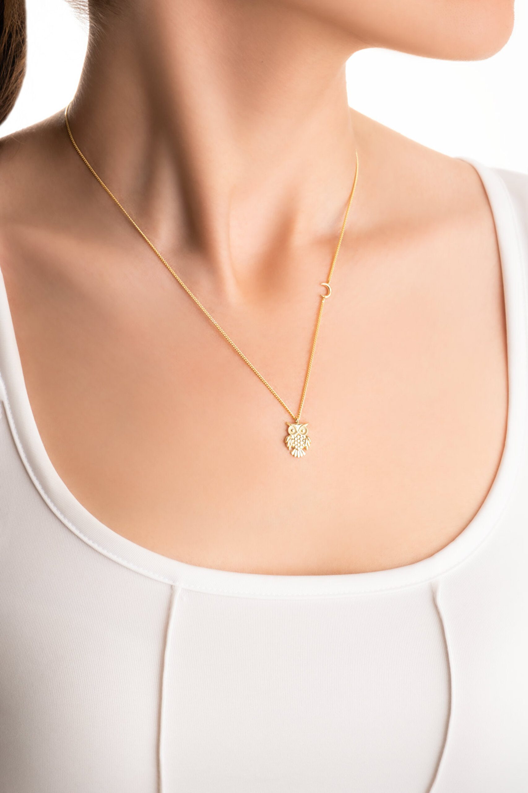 ⁠ Little Owl 18 Ayar Sarı Altın Kaplama 45 Cm Gümüş Kolye_3}