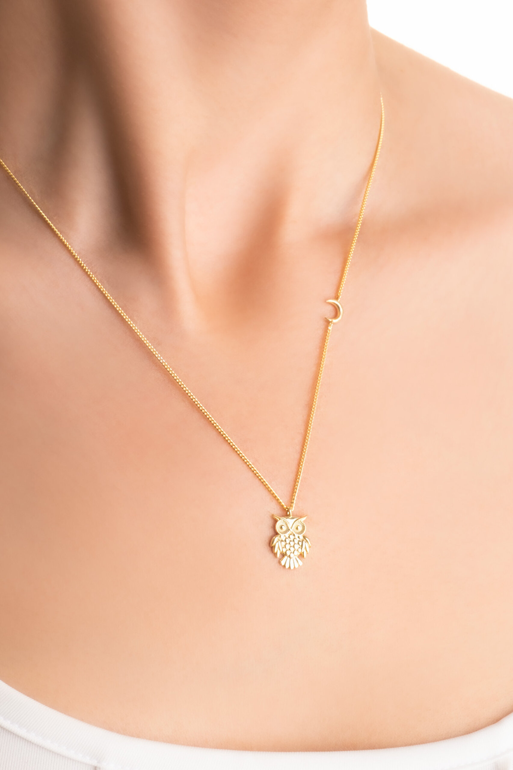 ⁠ Little Owl 18 Ayar Sarı Altın Kaplama 45 Cm Gümüş Kolye_1}