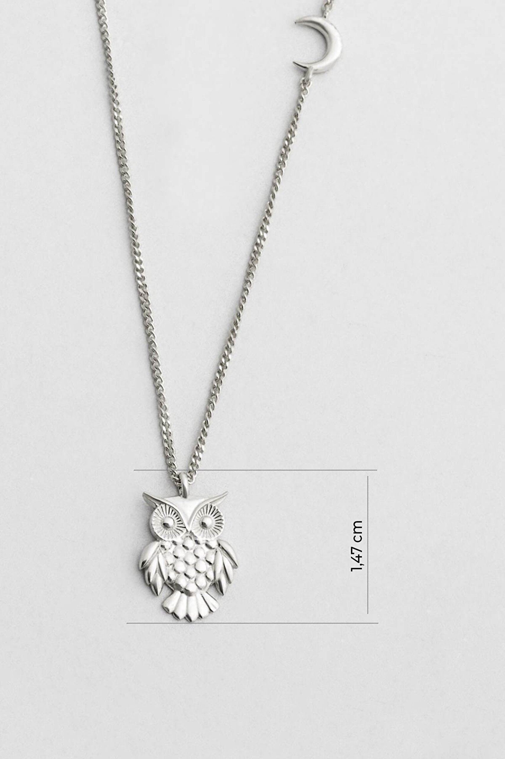 ⁠ Little Owl 18 Ayar Beyaz Altın Kaplama 45 Cm Gümüş Kolye_2}