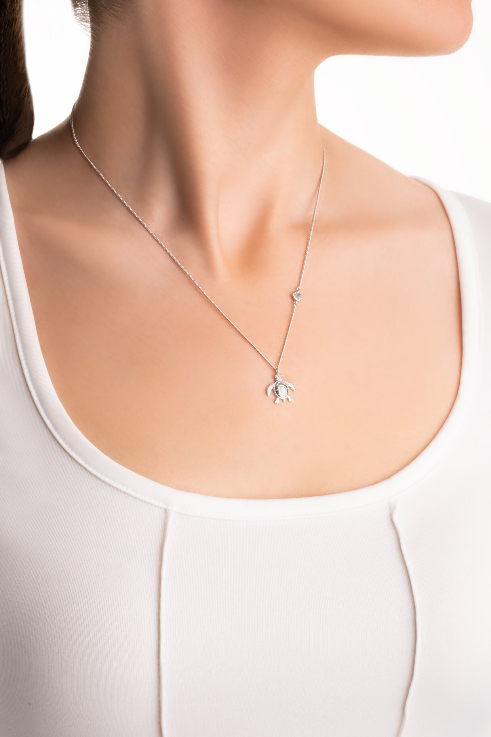 ⁠ Little Caretta 18 Ayar Beyaz Altın Kaplama 45 Cm Gümüş Kolye_3}