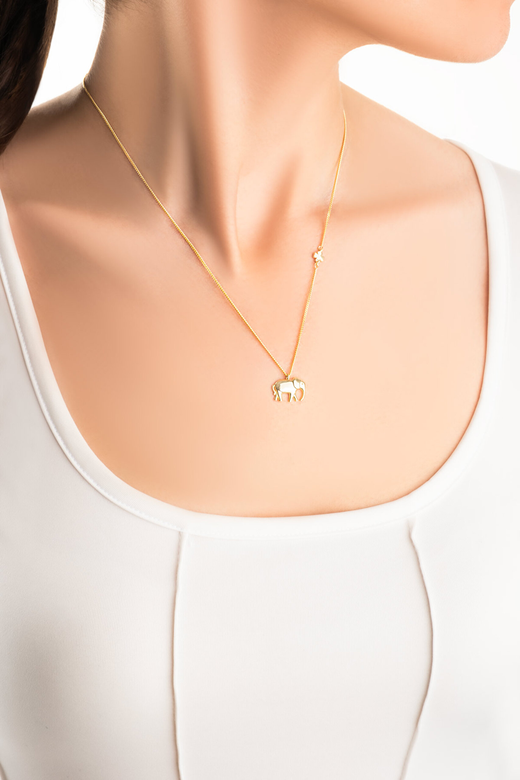 ⁠ Little Elephant 18 Ayar Sarı Altın Kaplama 46 Cm Gümüş Kolye_3}