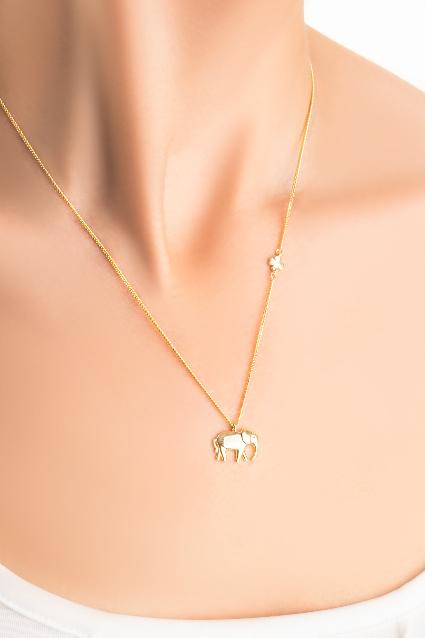 ⁠ Little Elephant 18 Ayar Sarı Altın Kaplama 46 Cm Gümüş Kolye_1}