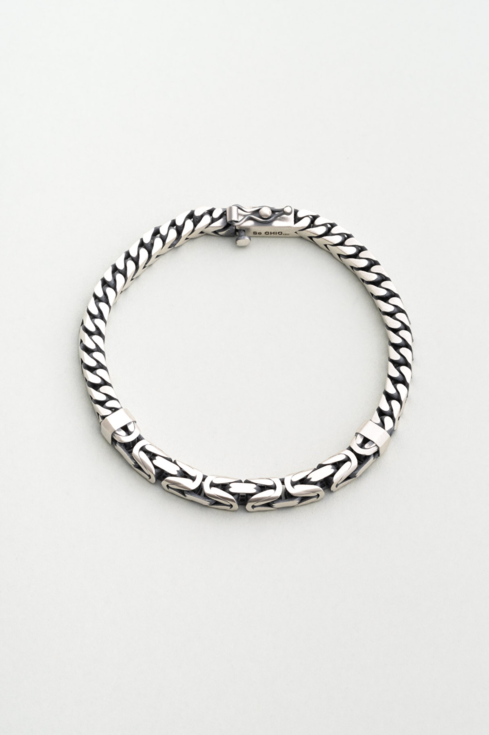 ⁠ Klasik Oksit Kaplama Gümüş Erkek Kral Zincir Bileklik_0}