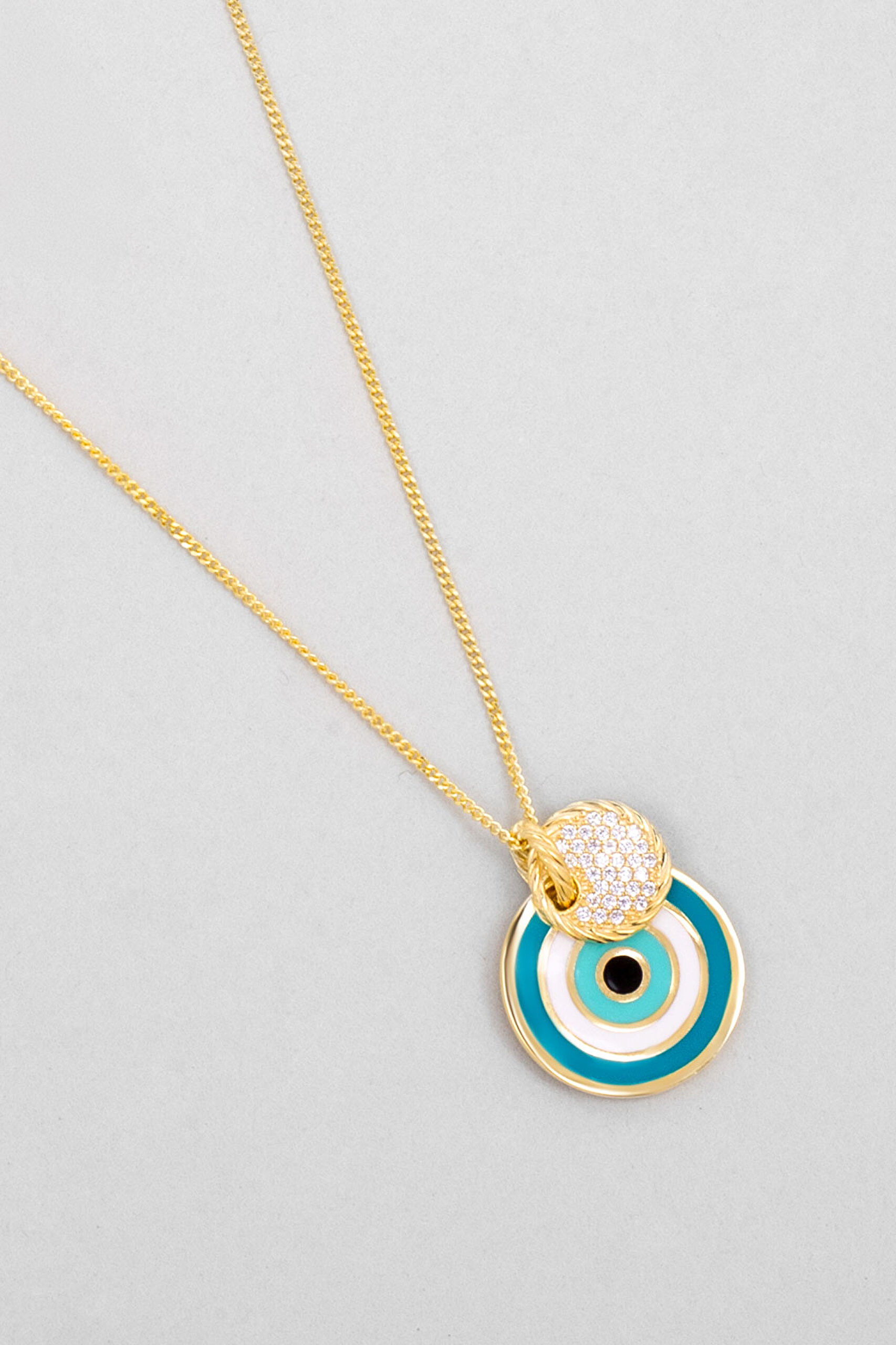 ⁠ Nazar Figürlü 18 Ayar Sarı Altın Kaplama 45 Cm Gümüş Minimal Kolye_4}