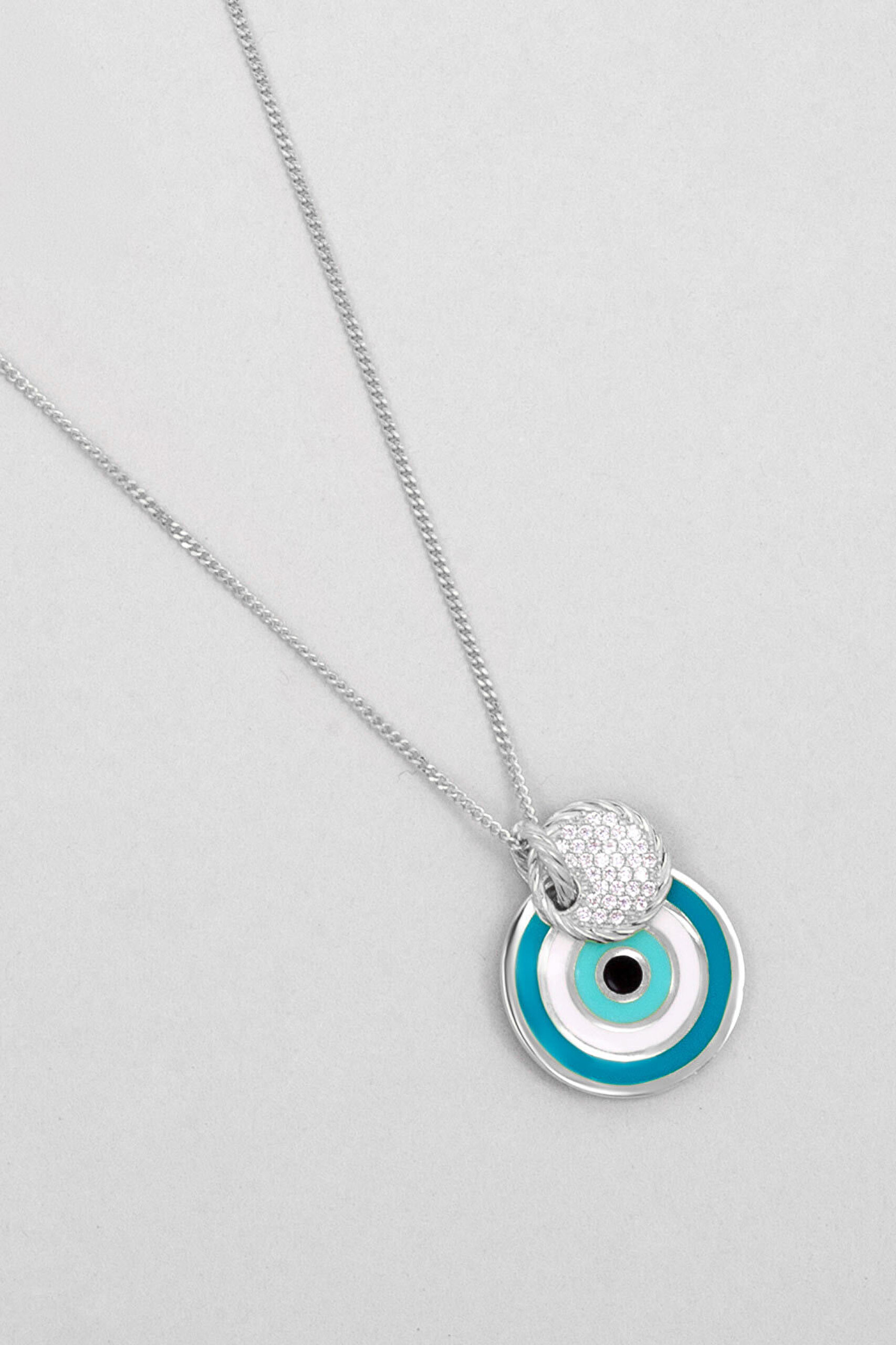 Nazar Figürlü 18 Ayar Beyaz Altın Kaplama 45 Cm Gümüş Minimal Kolye - 4