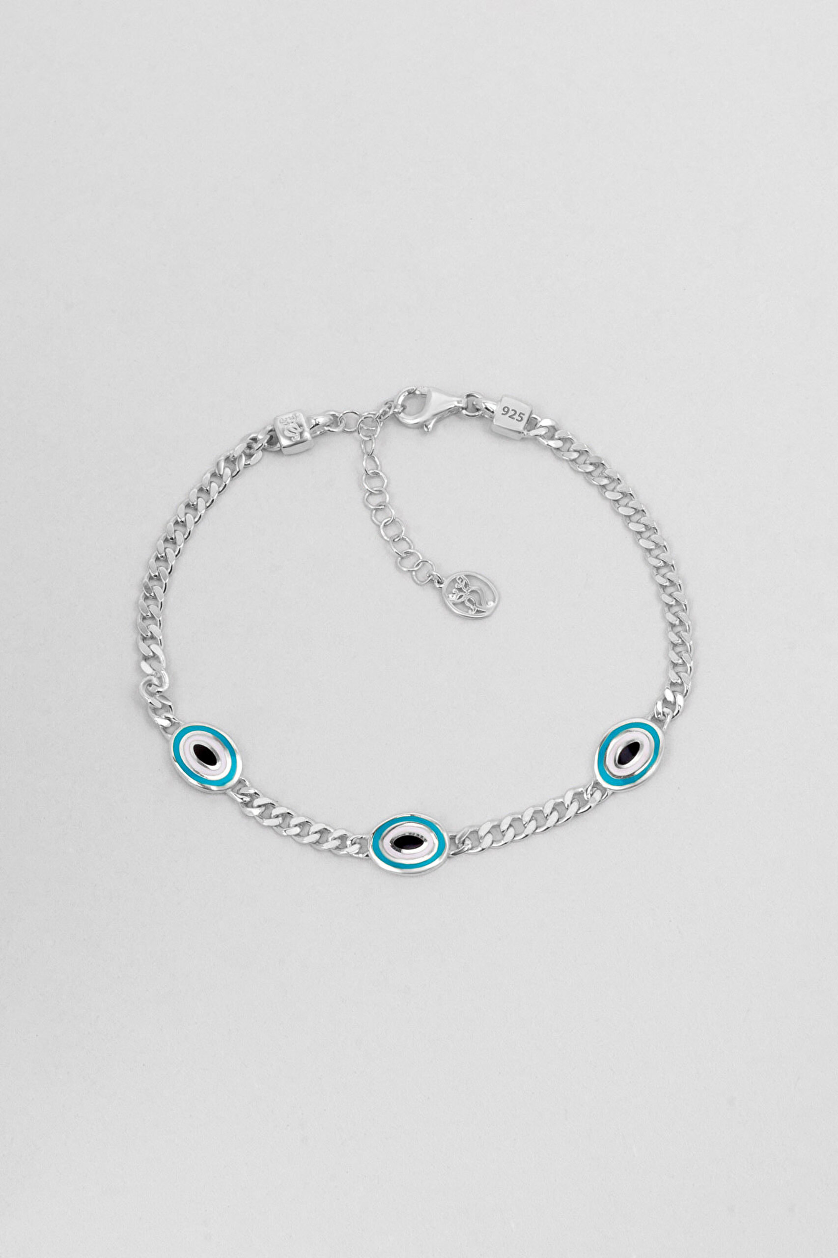 ⁠ Koruyucu Göz 18 Ayar Beyaz Altın Kaplama 19 Cm Gümüş Nazar Bileklik_0}