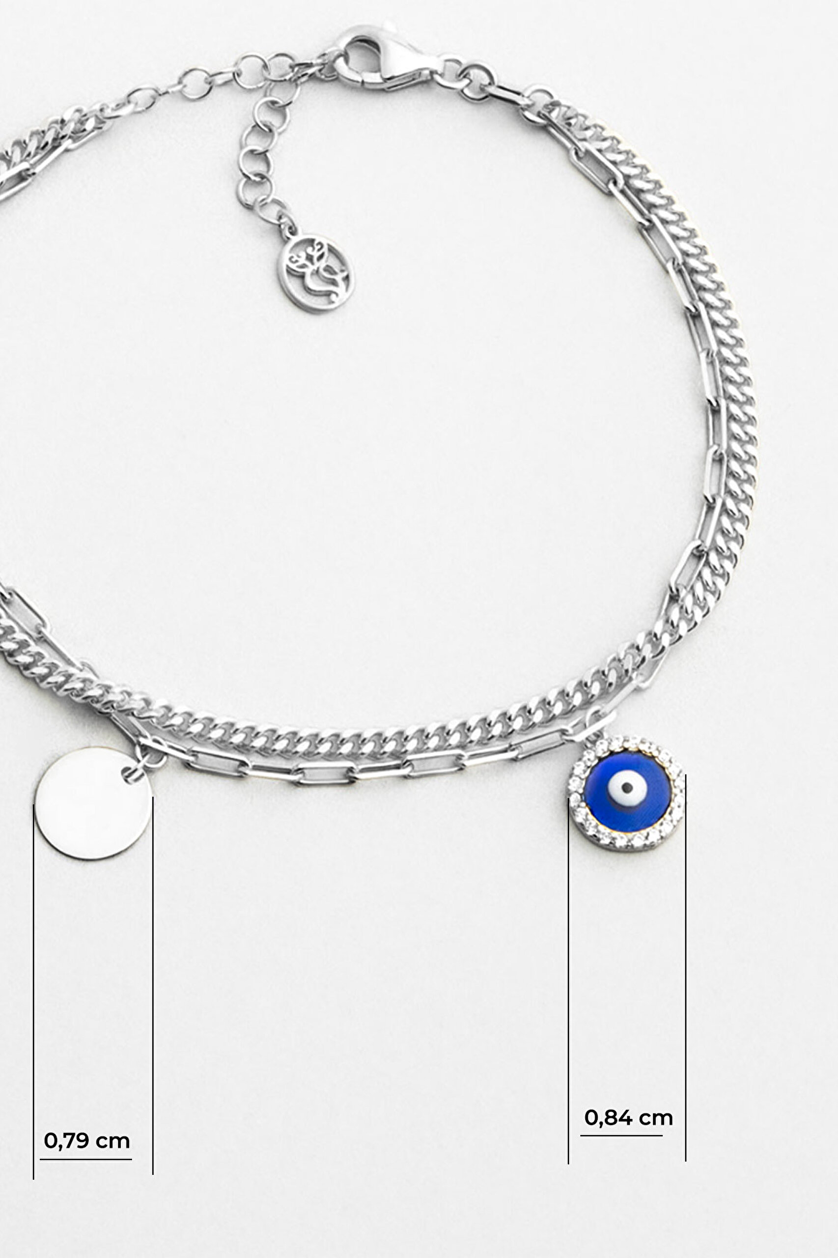 ⁠ Nazar Figürlü 18 Ayar Beyaz Altın Kaplama 19 Cm Gümüş Minimal Bileklik_2}